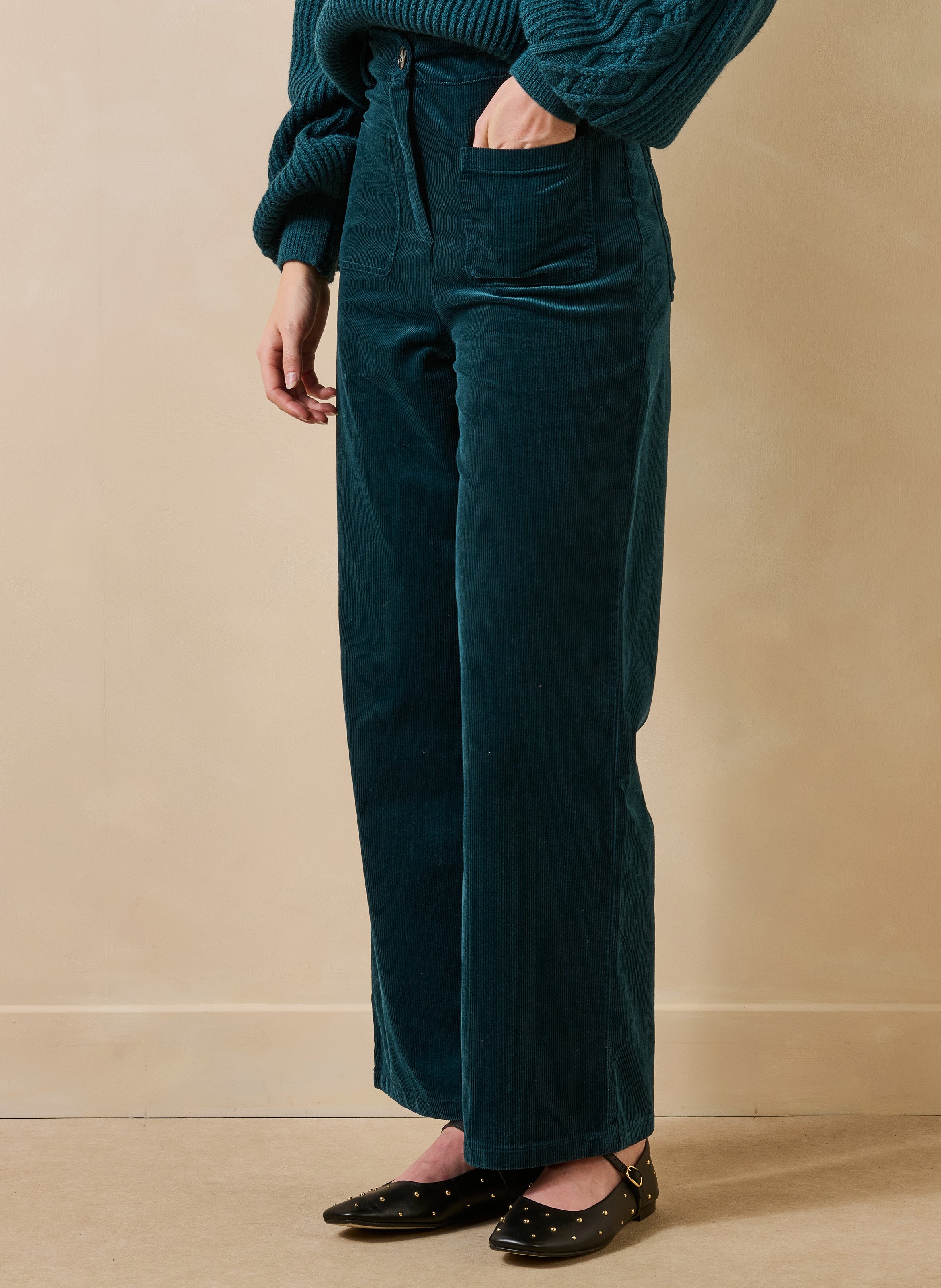 Wide-leg broek met hoge taille van katoenmix LA FEE MARABOUTEE Blauw