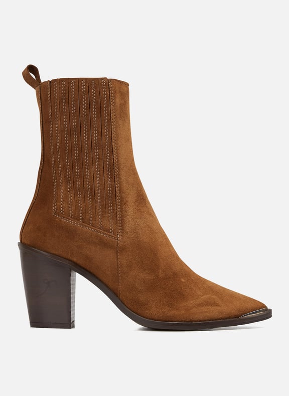 Bottines western talons hauts bout pointu en cuir basama Marron by JONAK JONAK Bottines western talons hauts bout pointu en cuir basama Marron