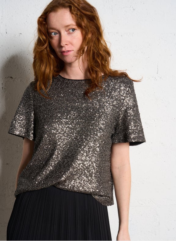 Top ample col v à sequins Gris by IKKS IKKS Top ample col v à sequins Gris