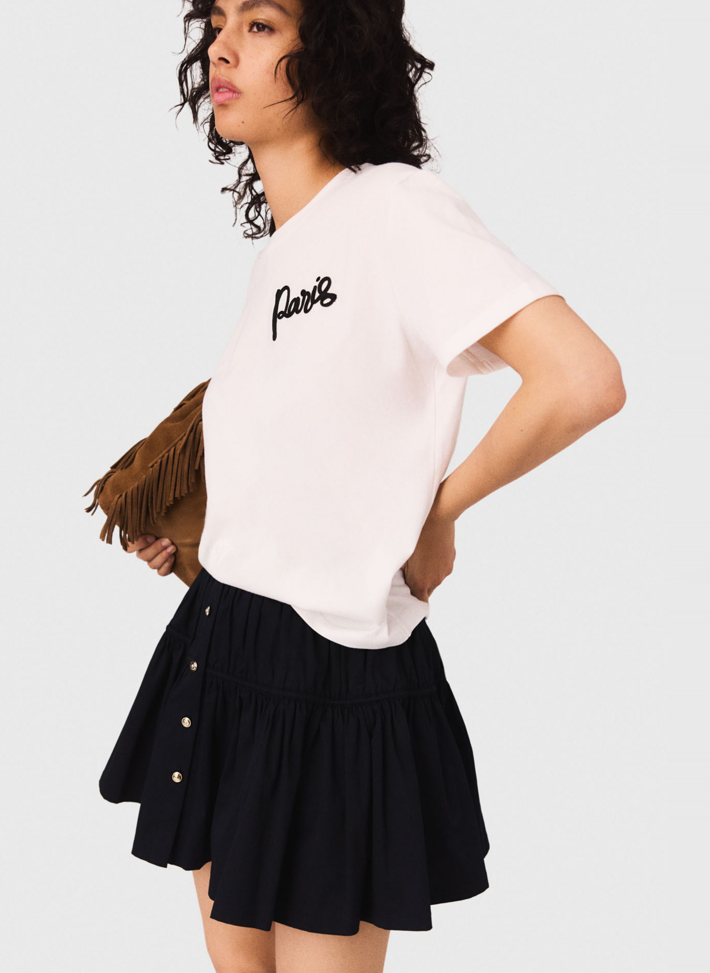 Tee-shirt col rond en coton MAJE Blanc