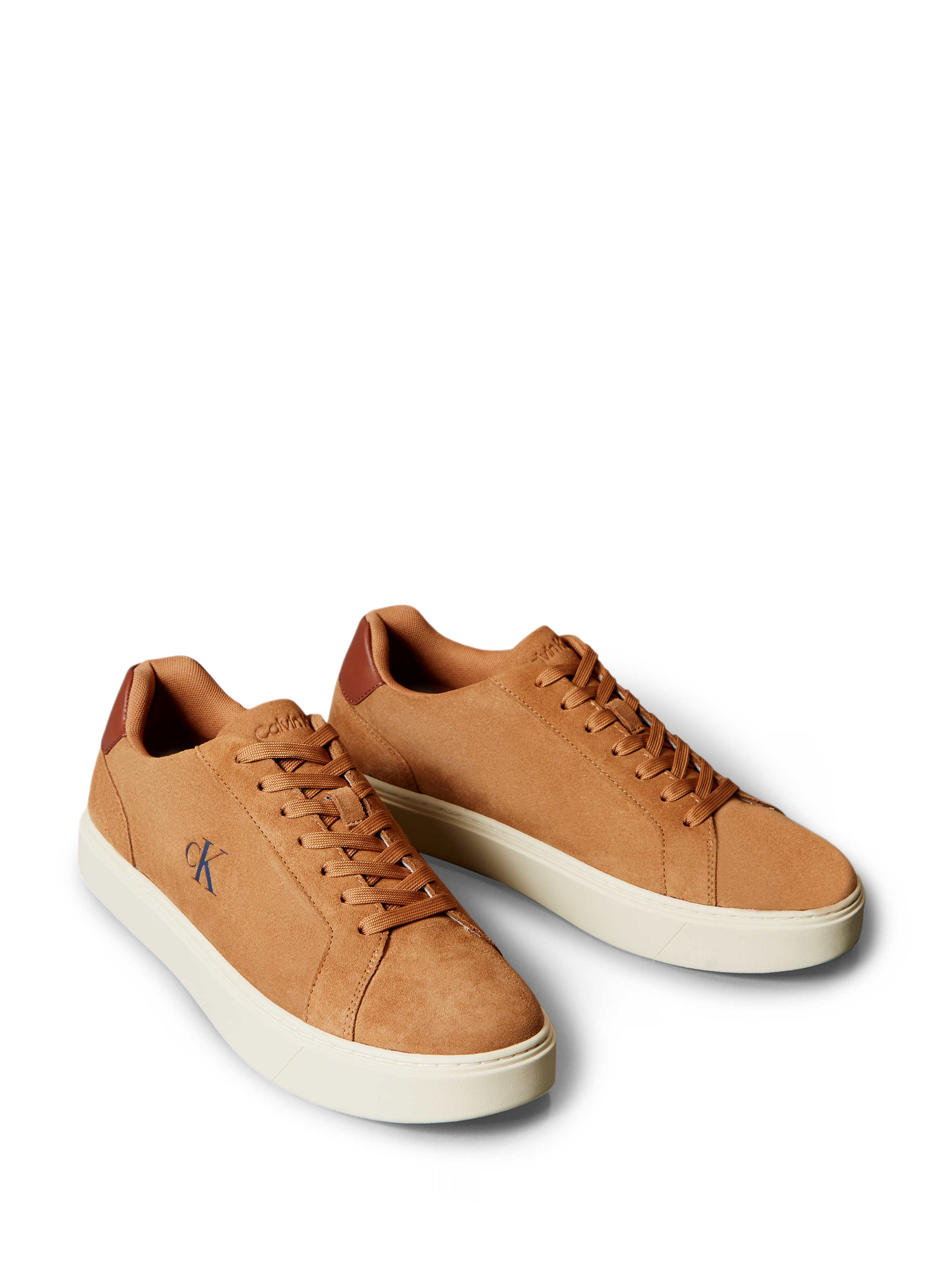 Leather and suede logo sneakers CALVIN KLEIN Brown