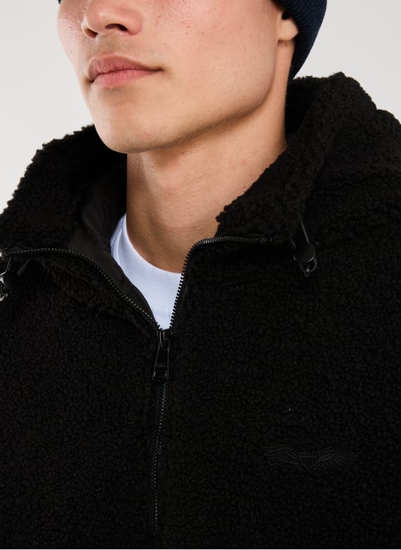 Oversized fleece hooded jacket | Black by BOMBERS ORIGINAL Oversized fleece hooded jacket Black