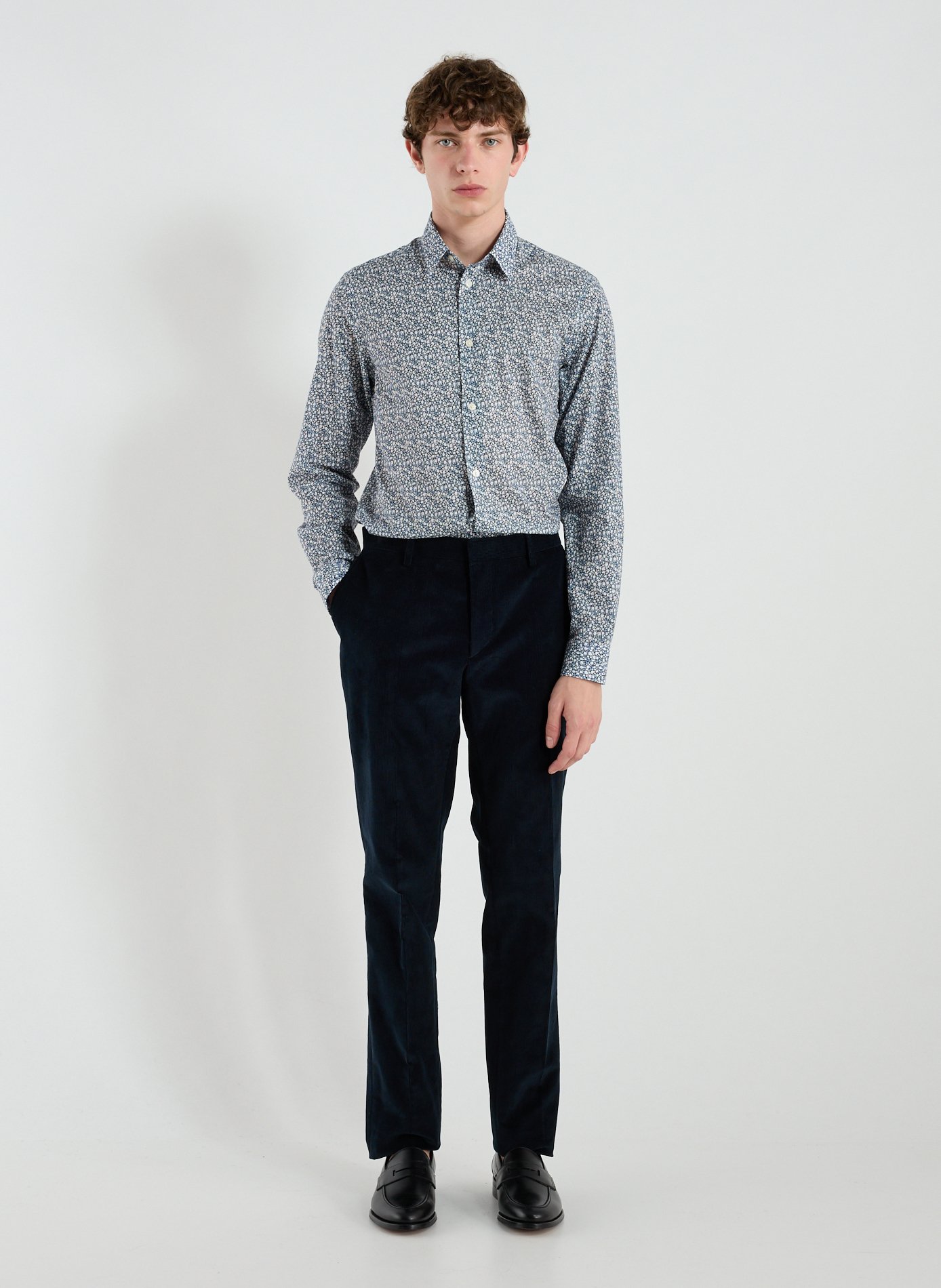 Cotton shirt with floral prints AU PRINTEMPS PARIS Blue