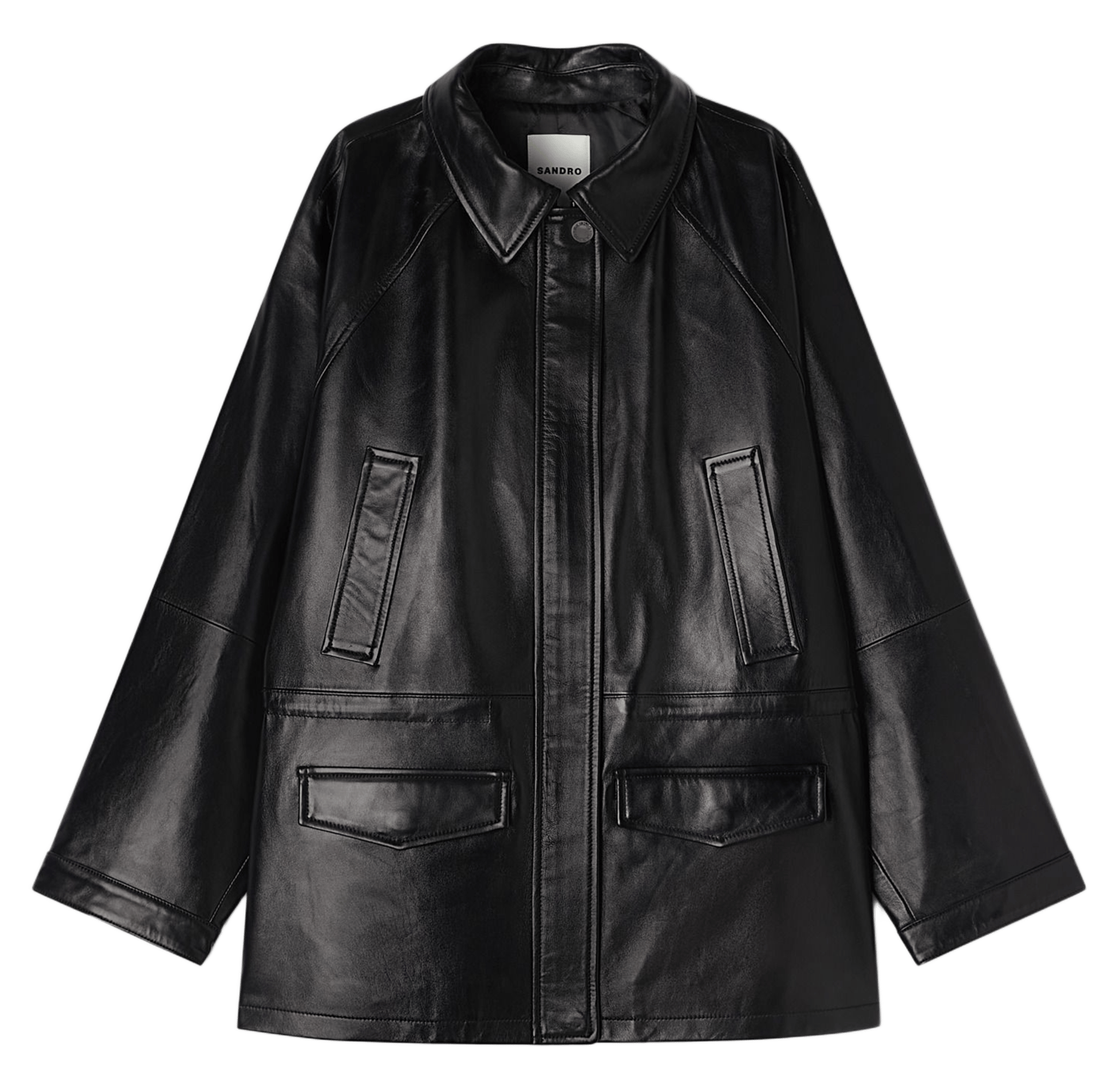 Veste col classique en cuir SANDRO Noir