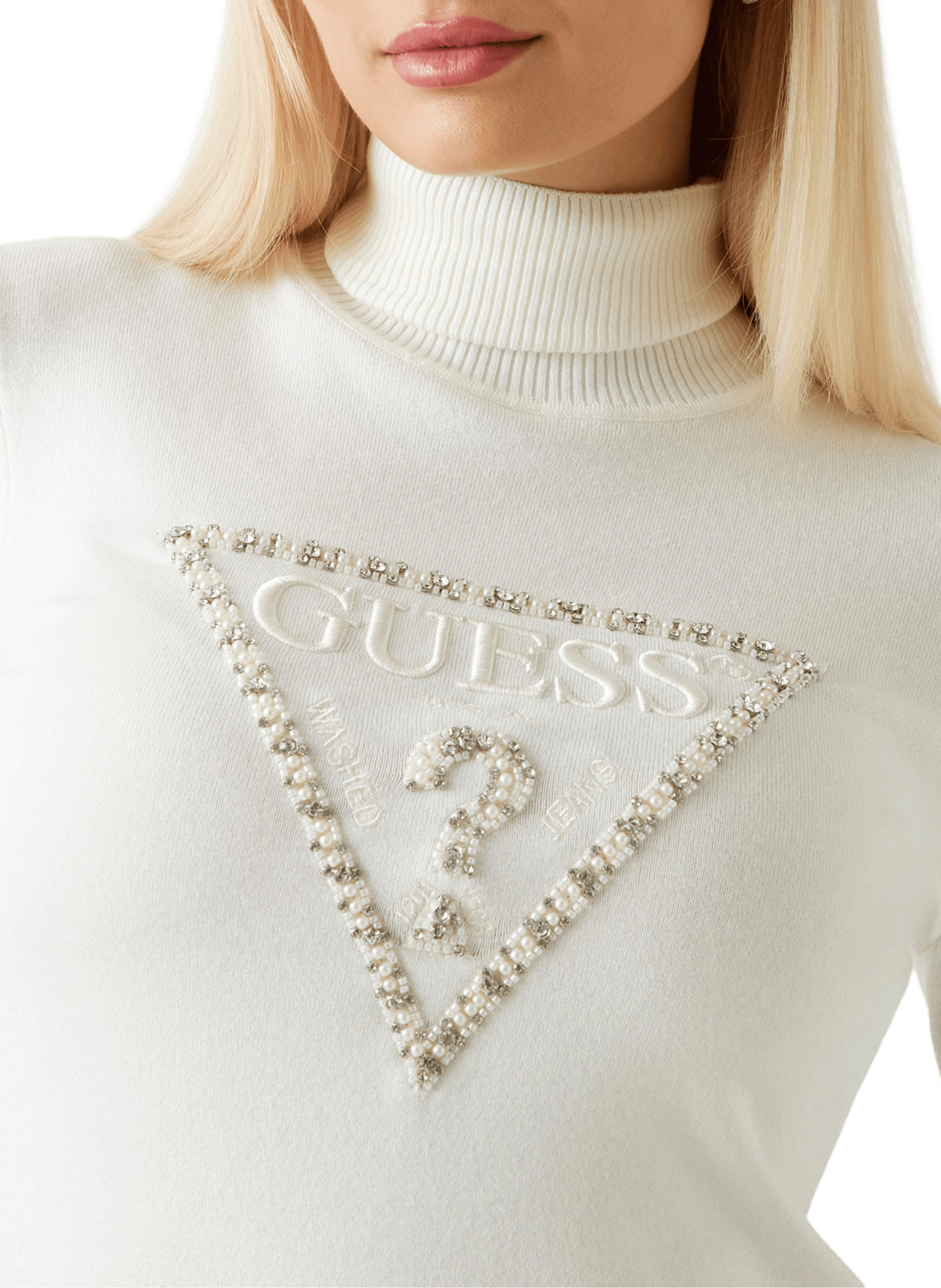 Embroidered turtleneck sweater Beige