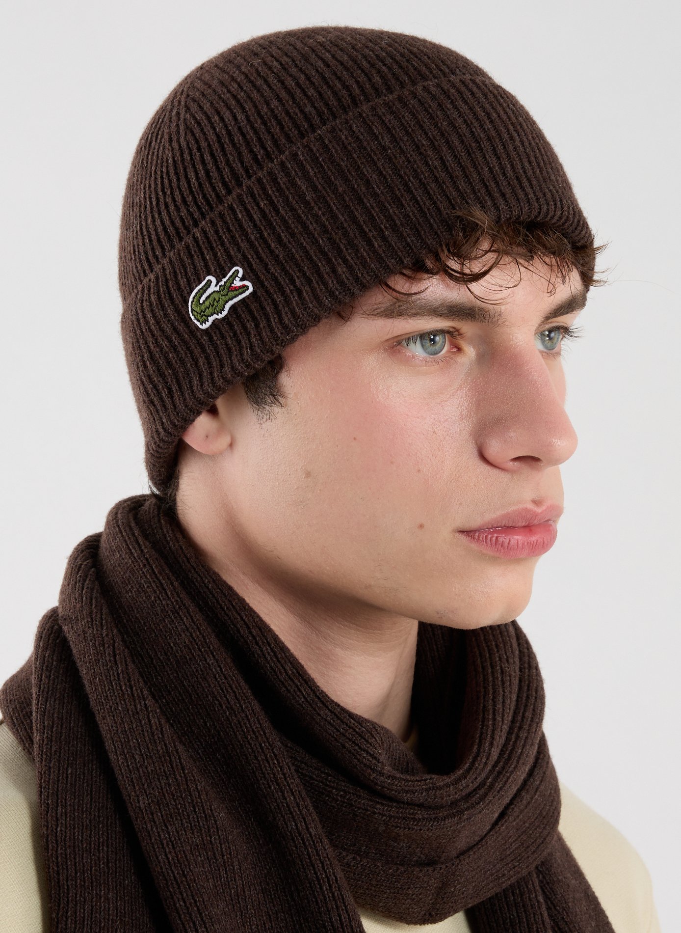 Wool scarf and beanie set LACOSTE Grey