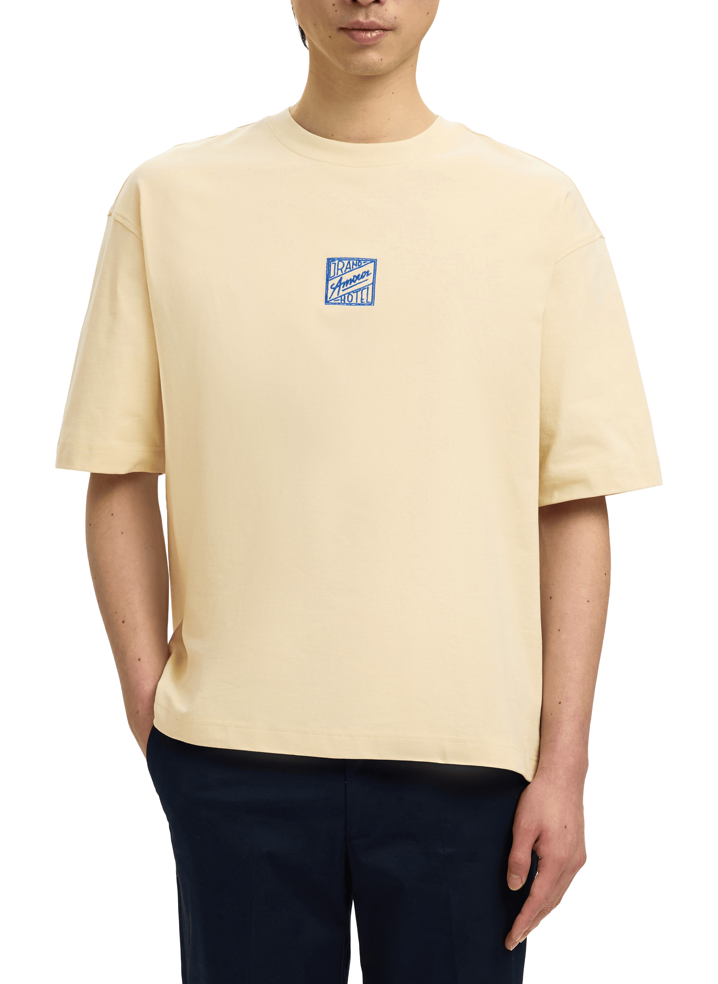 Cotton round-neck T-shirt SELECTED Beige