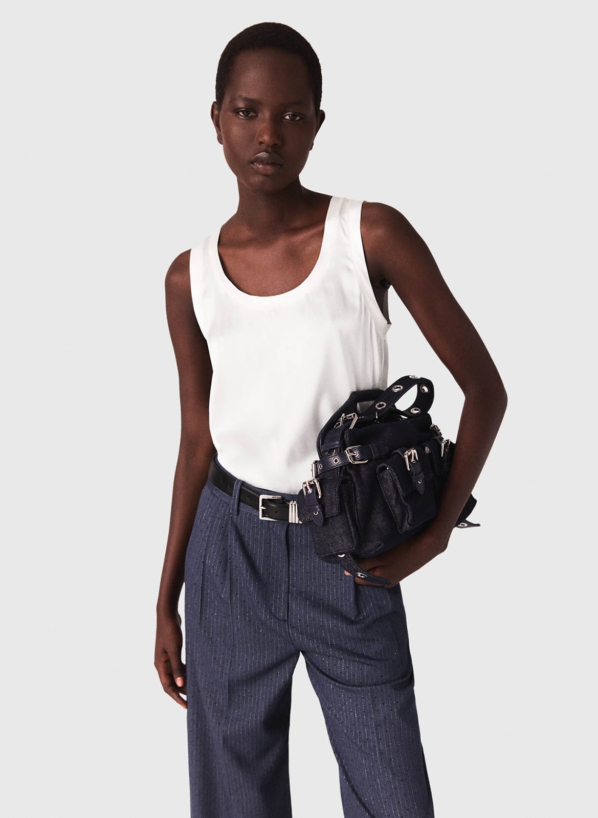 Débardeur col rond droit en soie mélangé MAJE Blanc