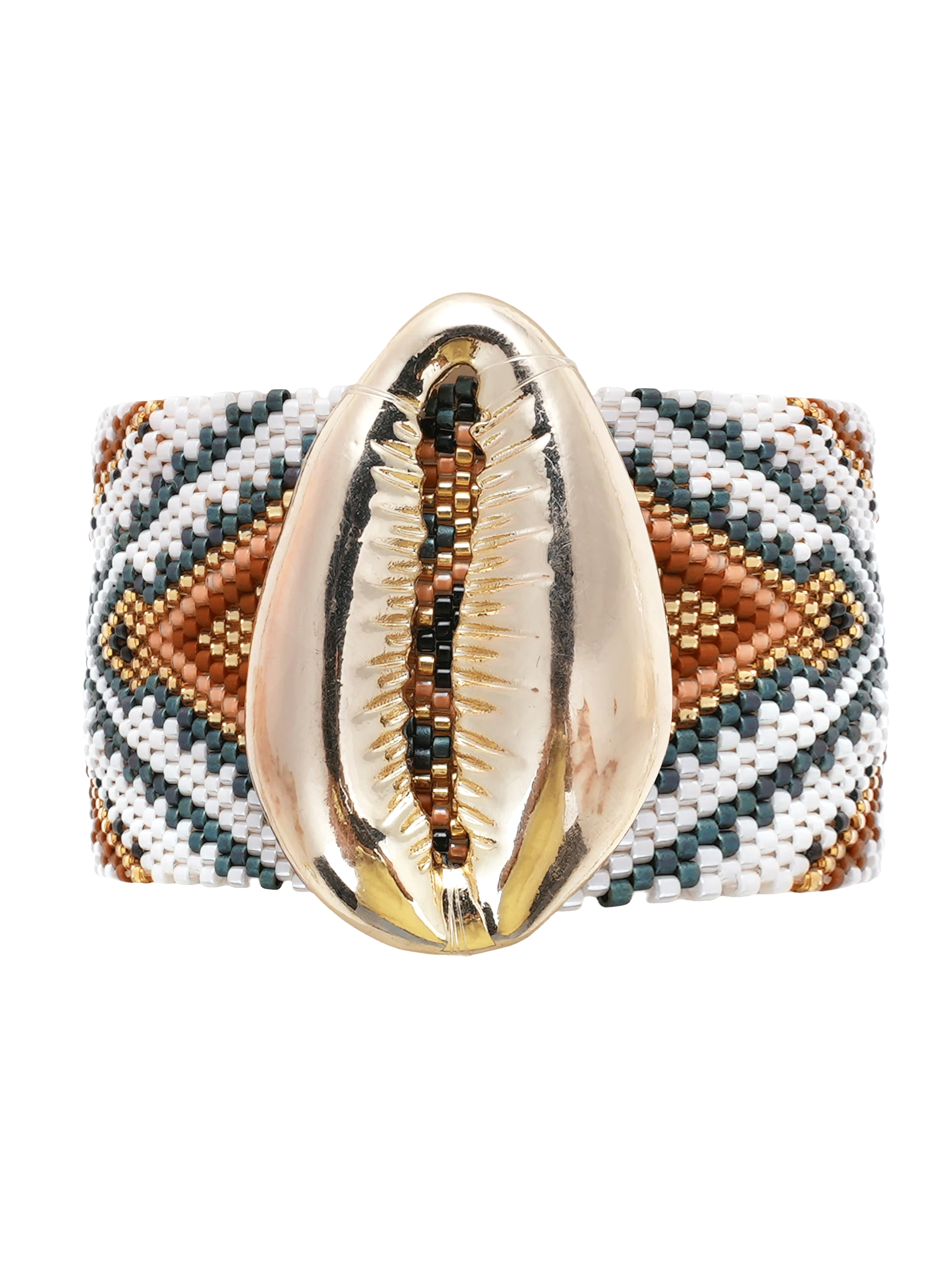 Bracelet manchette perles tissées avec cabochon coquillage aphase HIPANEMA Blanc