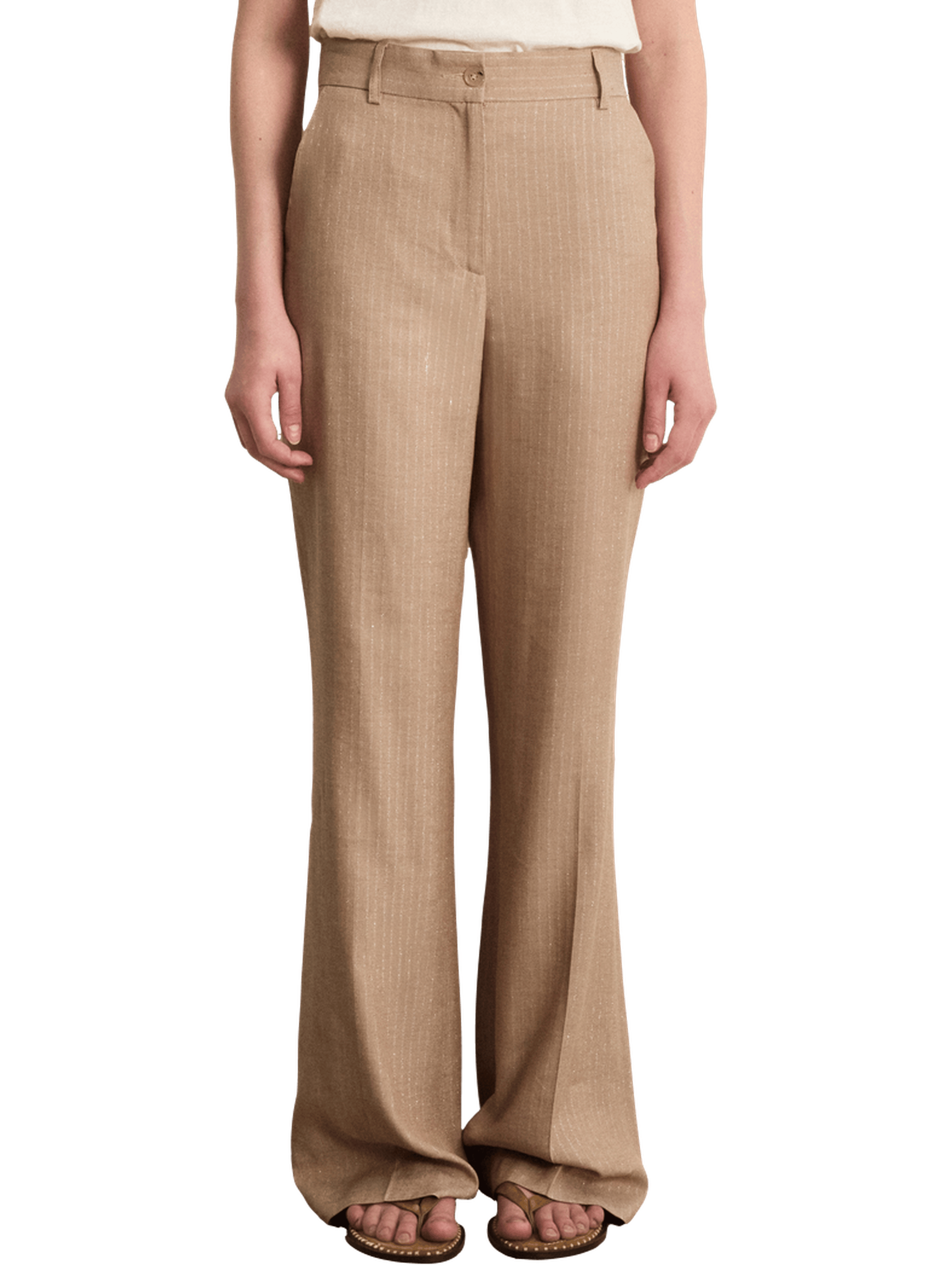 Pantalon de tailleur à fines rayures en lurex - BRIANA PABLO Beige