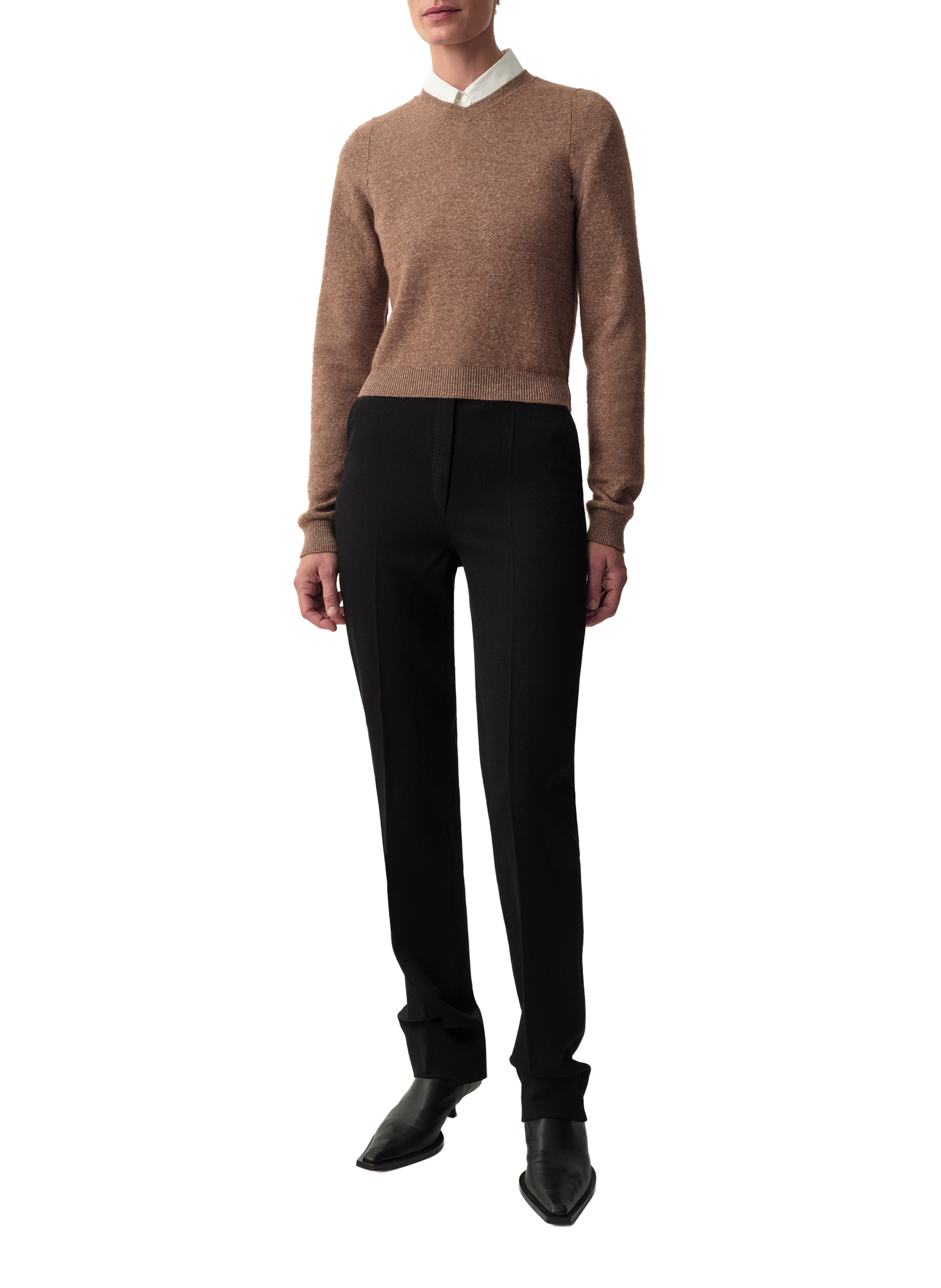 Pull ajusté en lin et coton Calvin Klein Collection Beige