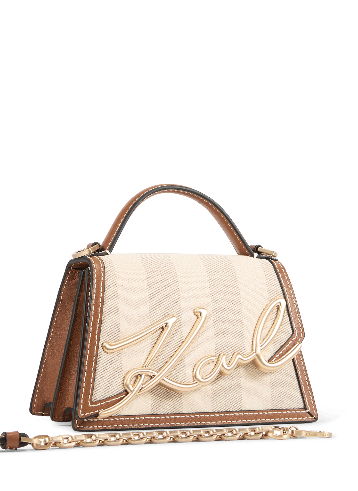 Sac à main K/Signature en coton et cuir KARL LAGERFELD Beige