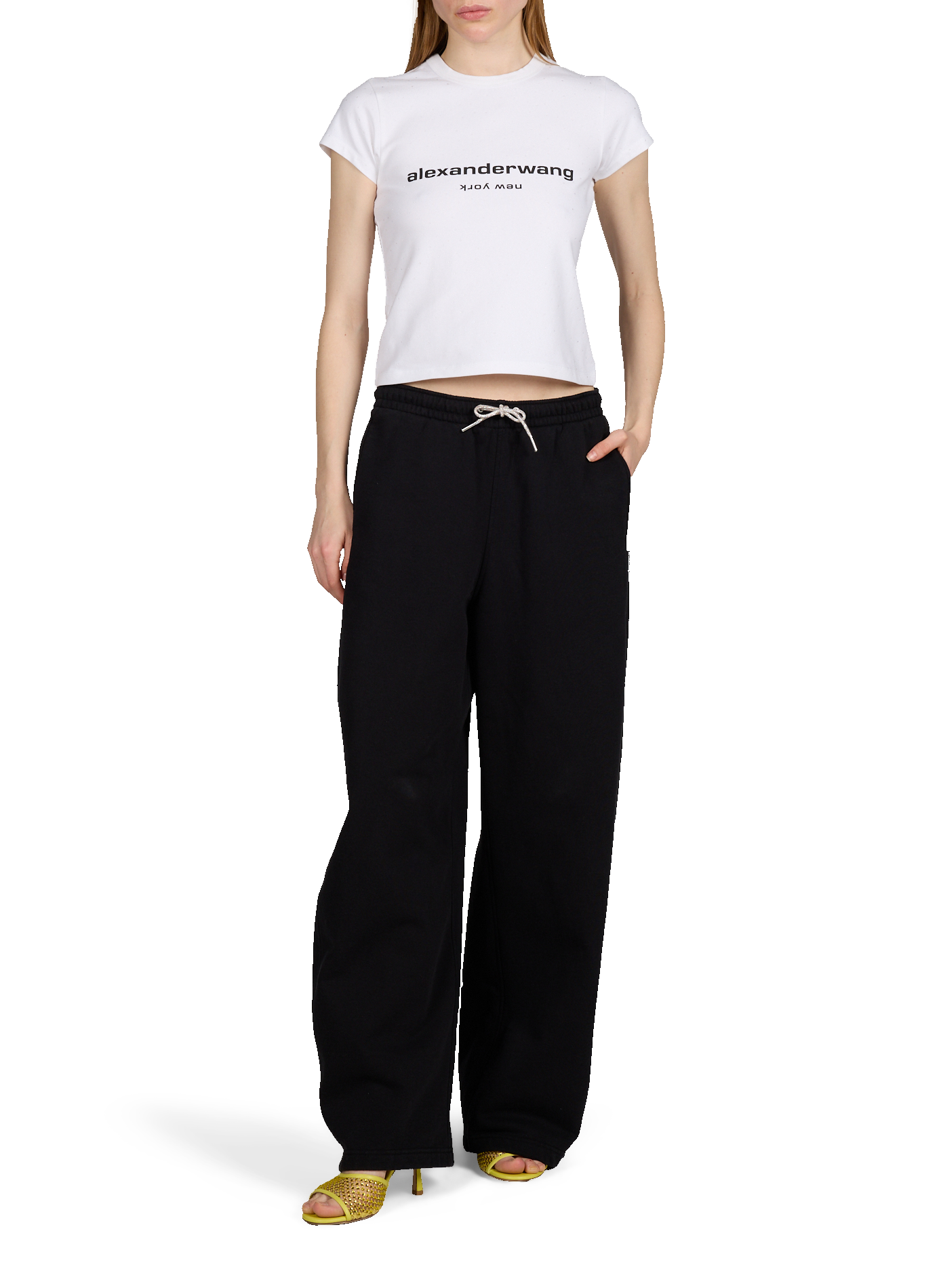 T-shirt with rhinestones in blended cotton ALEXANDER WANG White