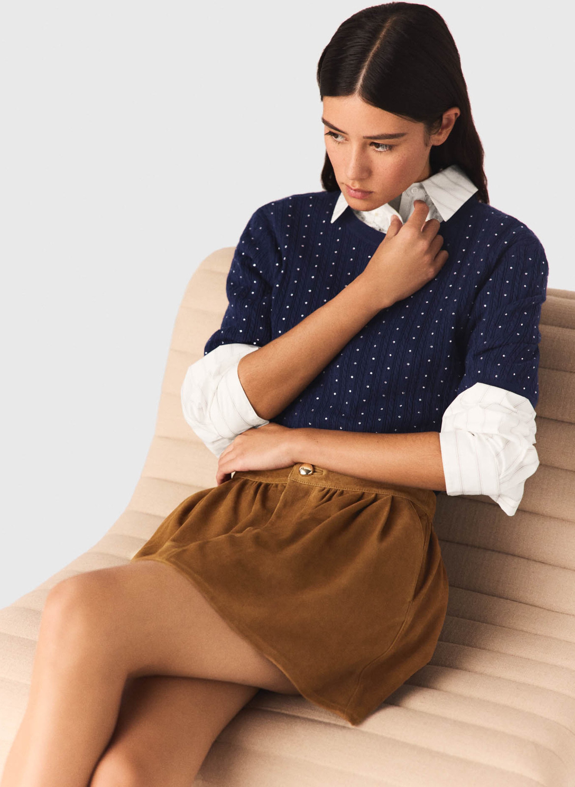 Jupe évasée en cuir MAJE Beige