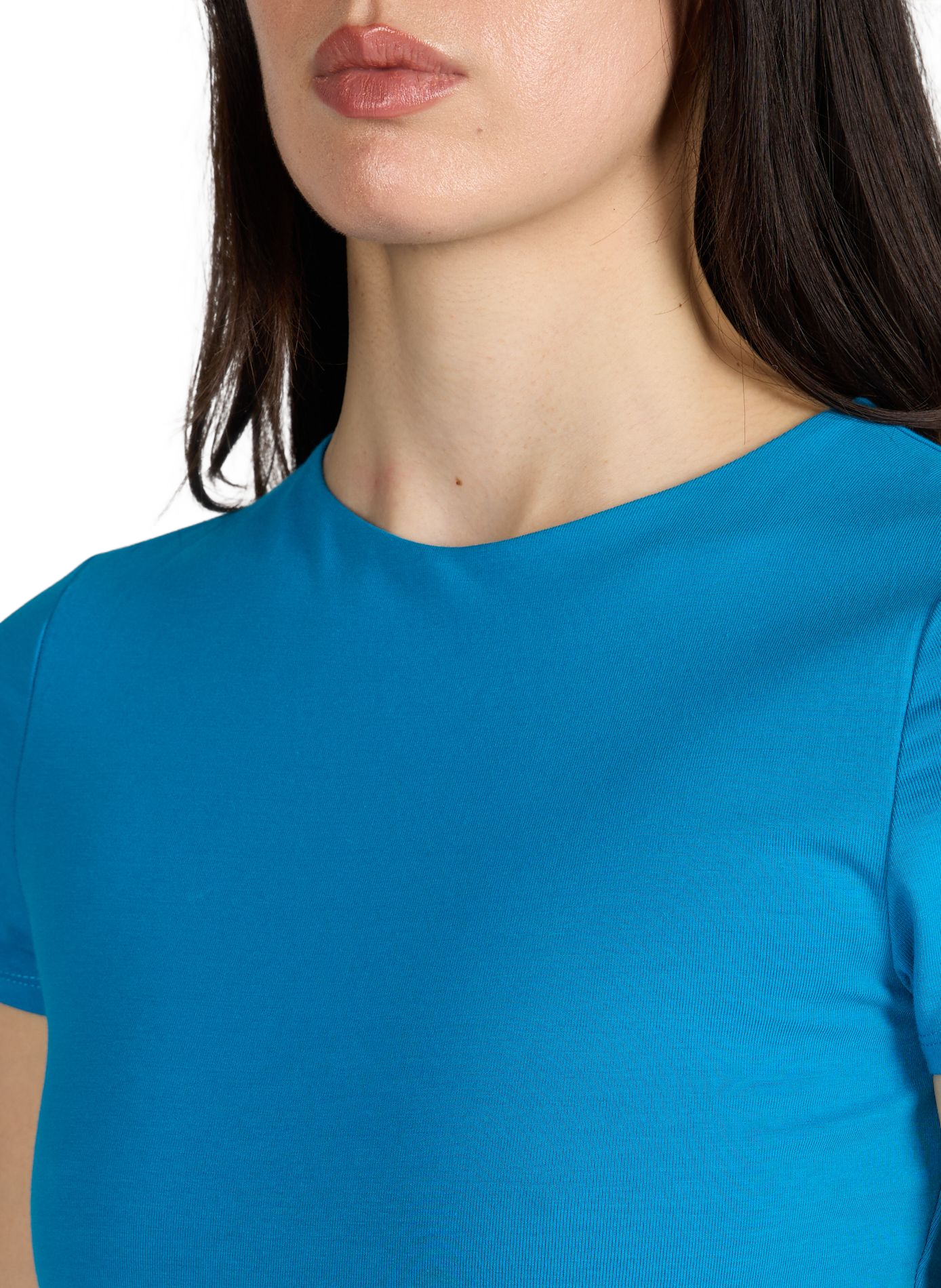 Round neck top in blended cotton TOPSHOP Blue