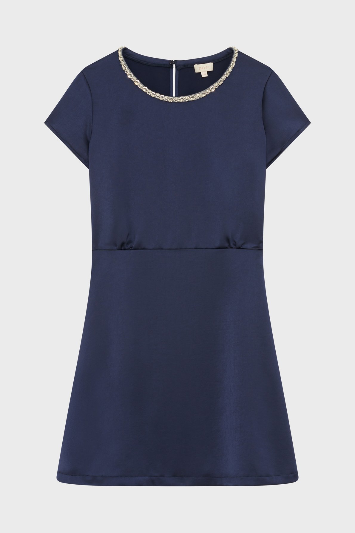 Robe courte en satin et strass - annie Bleu