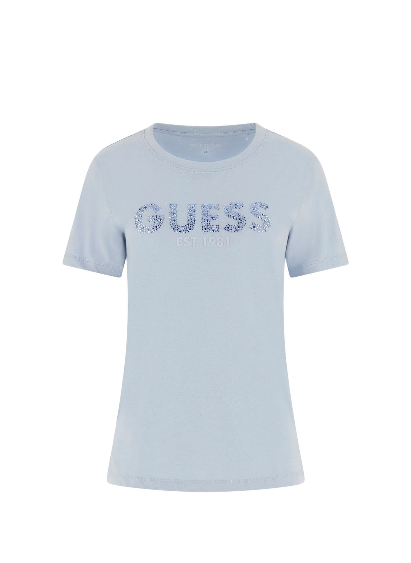 T-shirt à logo strass en coton  GUESS Bleu