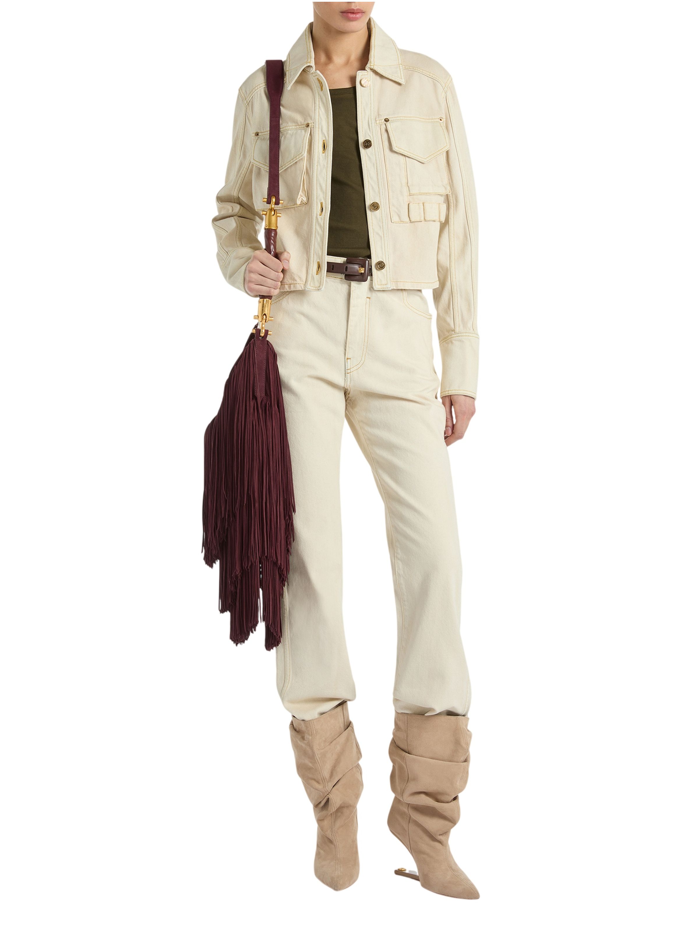 Jean taille haute en denim délavé BALMAIN Beige