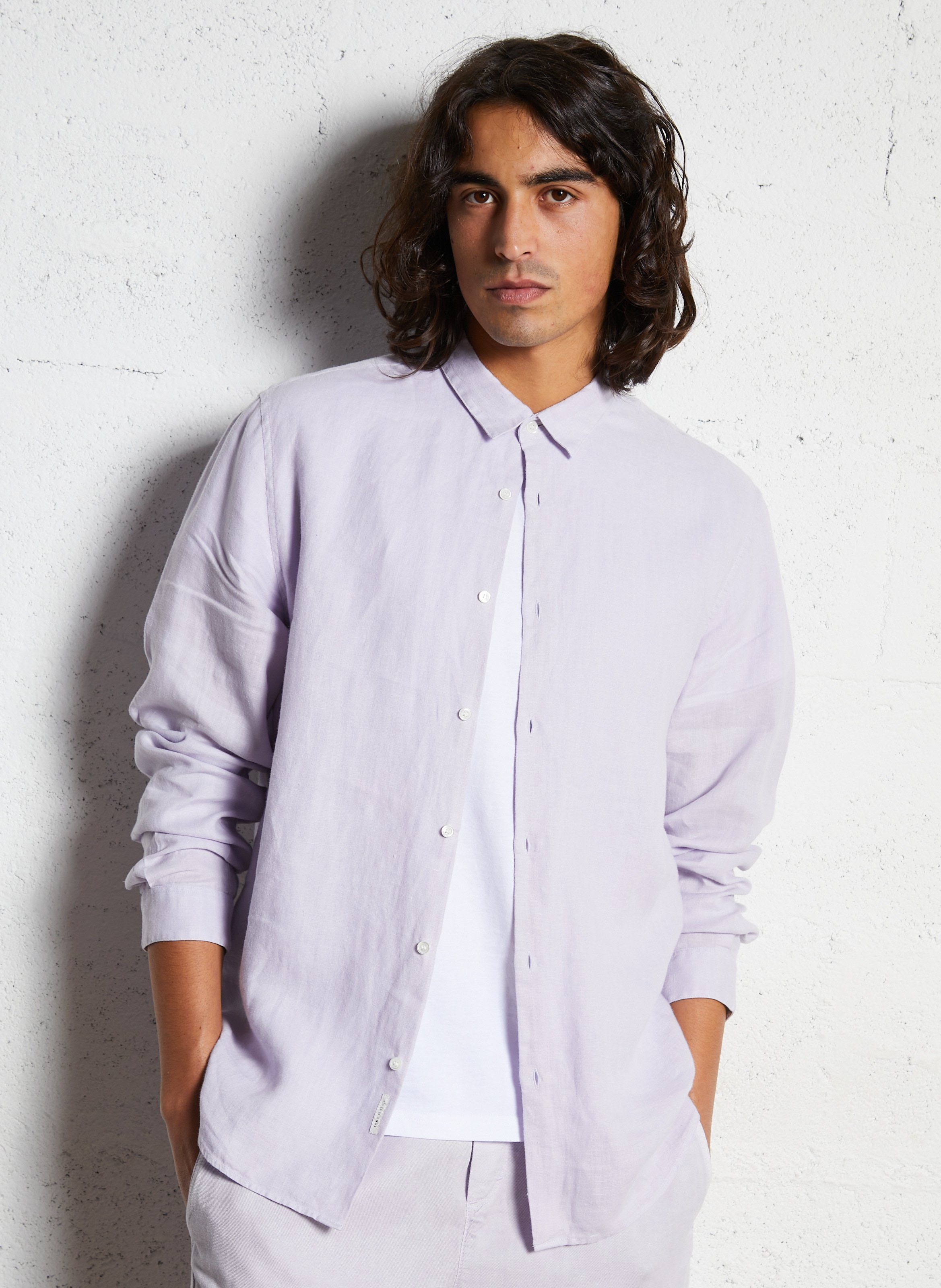 Chemise slim-fit col parisien en lin IKKS Violet