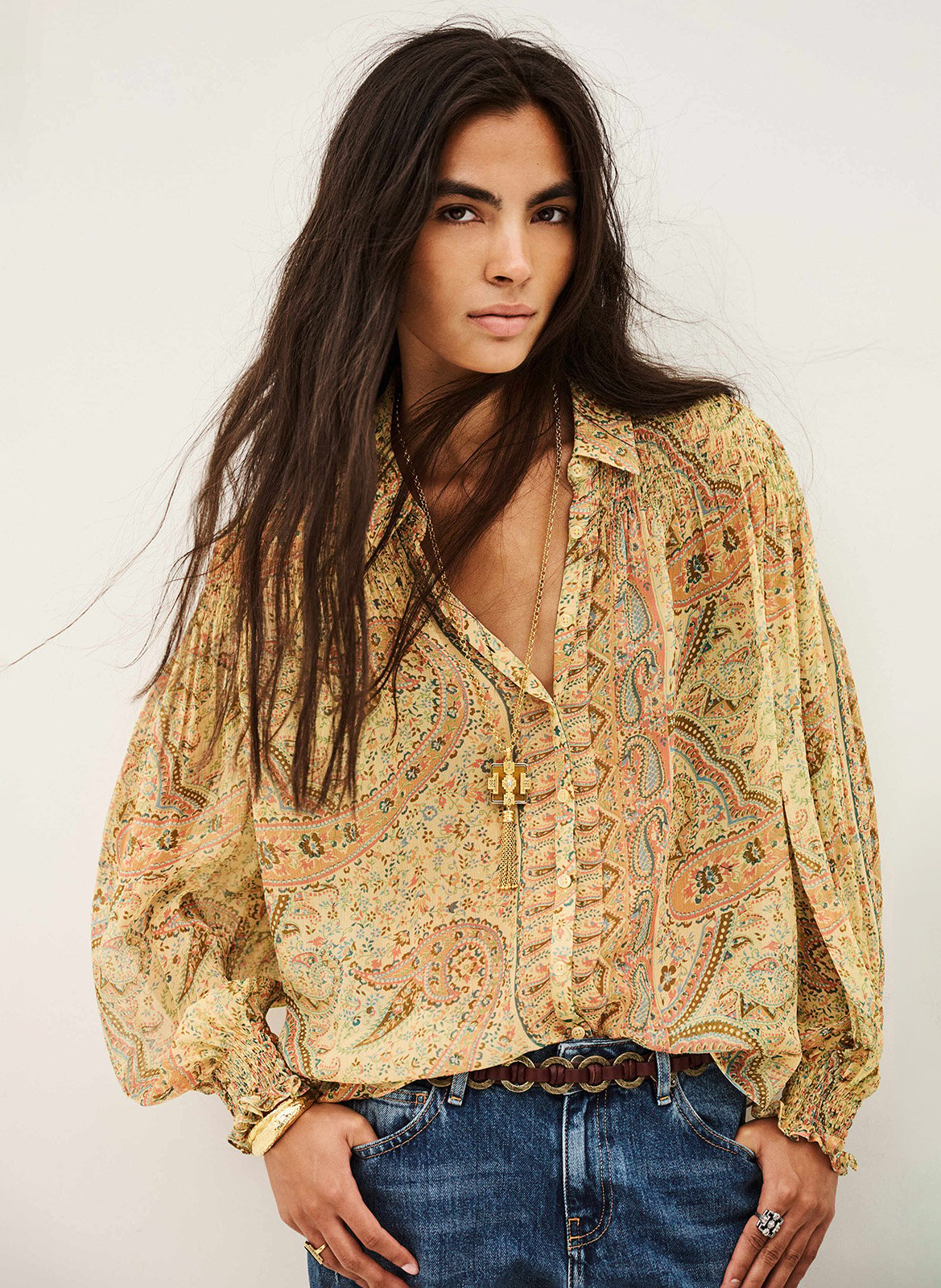 Chemise fluide boutonnée imprimée cleo BA&SH Jaune