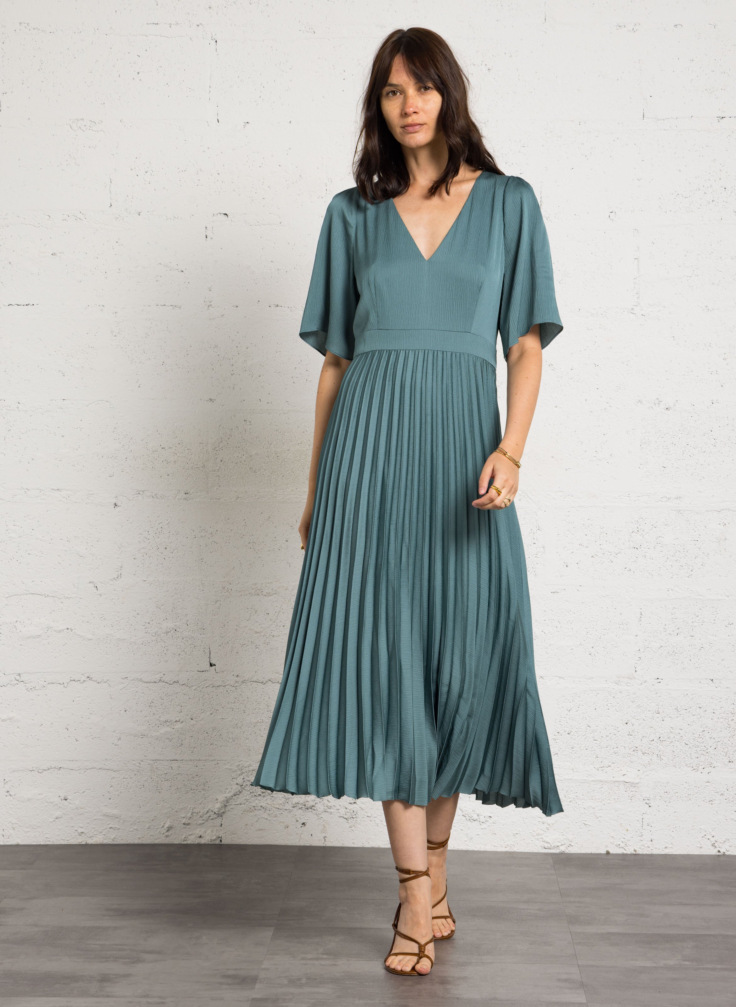 Robe midi satinée col v billie MAISON 123 Bleu