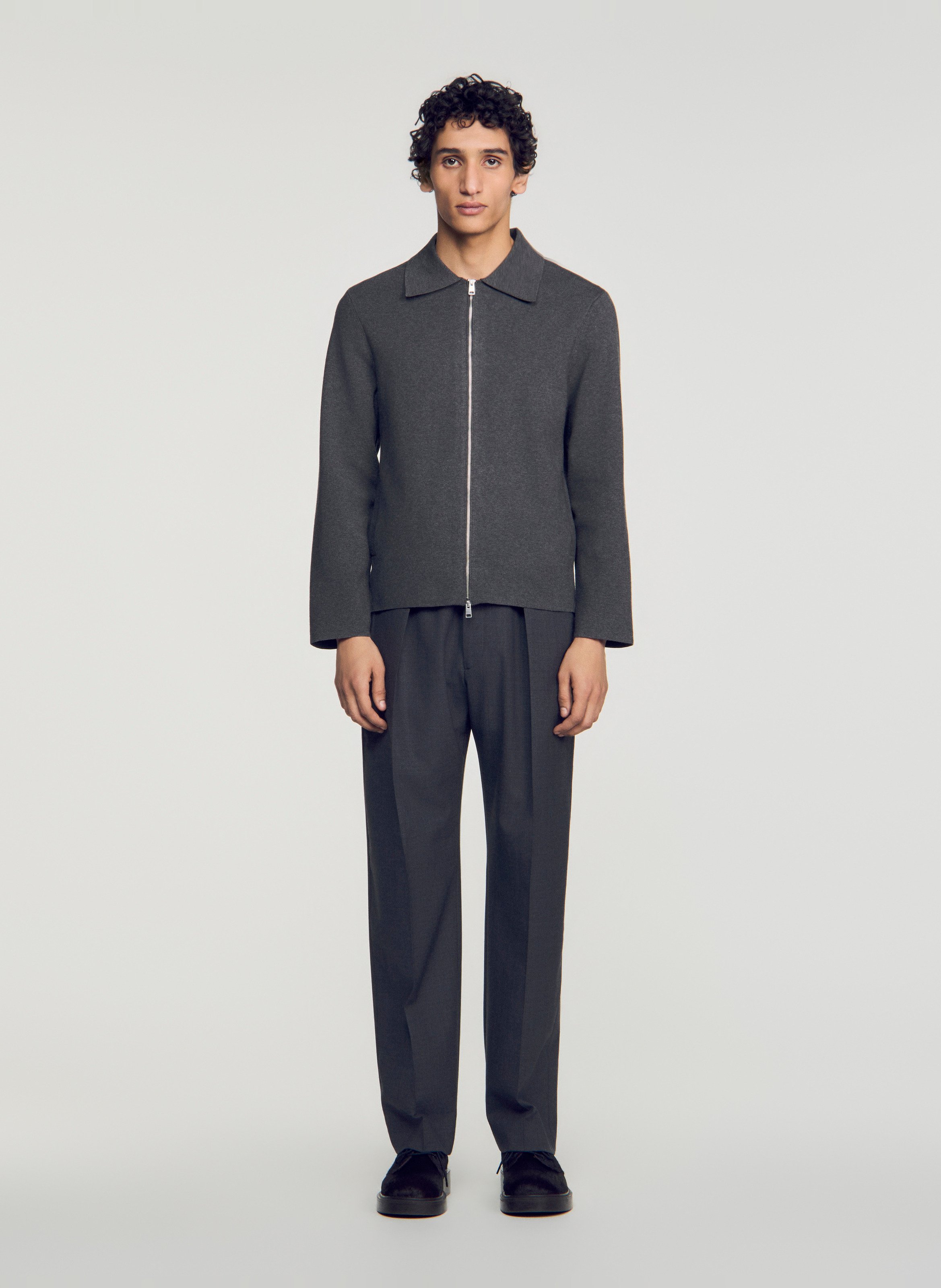 Cardigan droit zippé uni SANDRO Gris