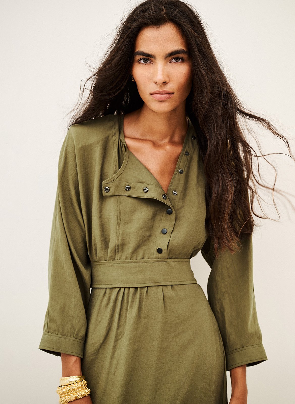 Midi jurk met ceintuur Canny BA&SH Kaki