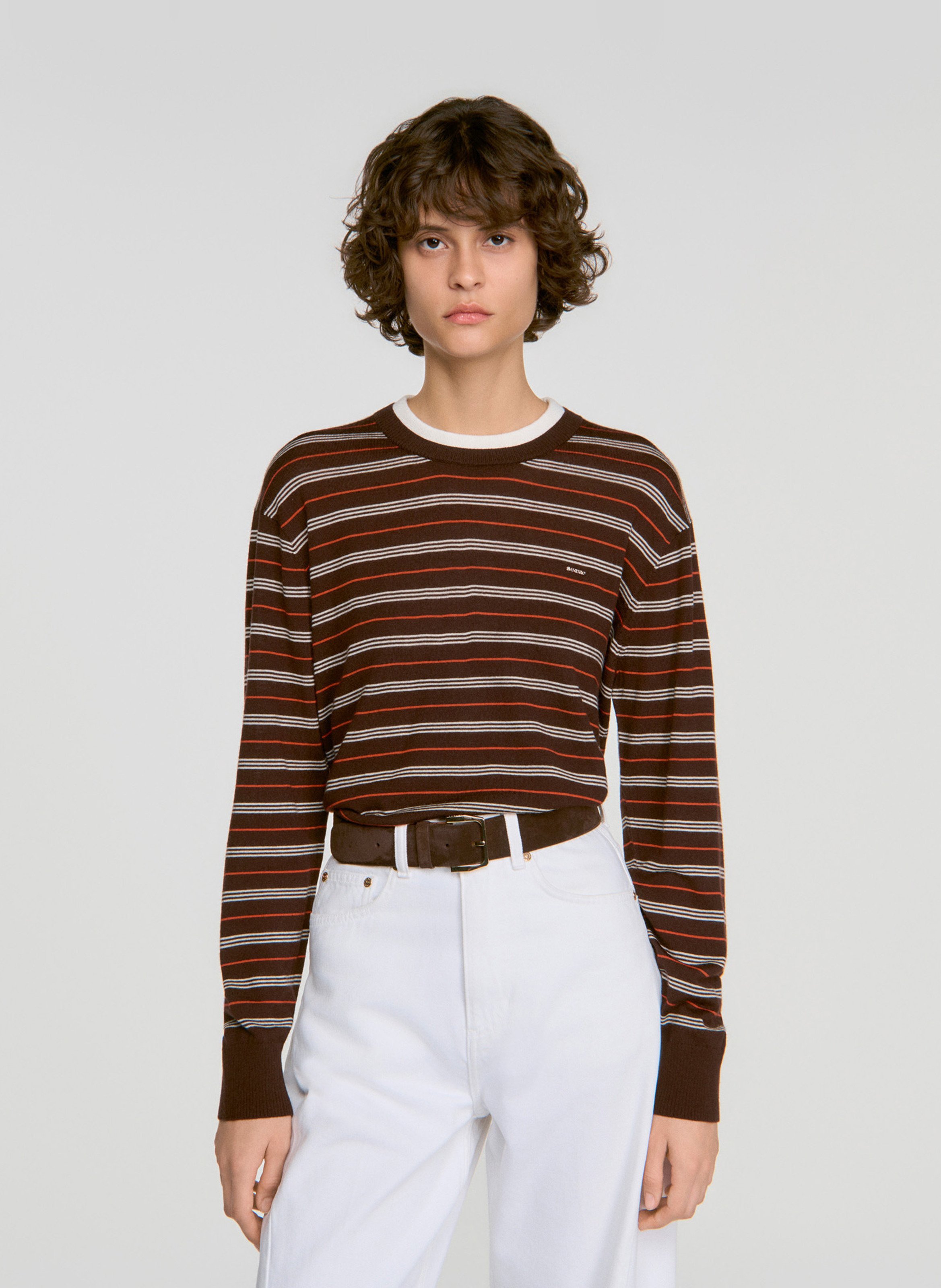 Pull droit col rond en laine SANDRO Marron