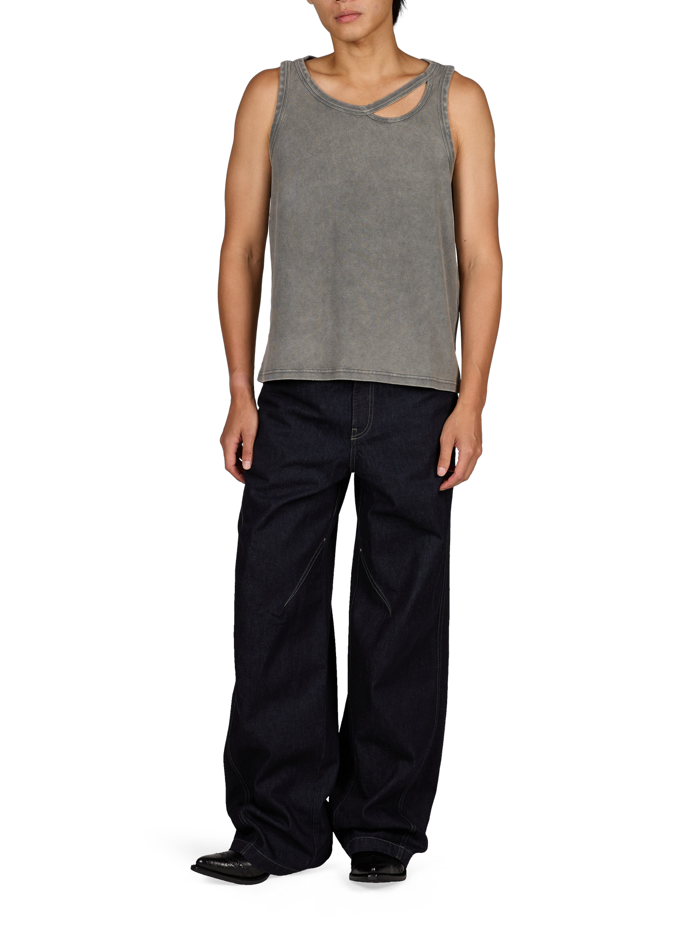 Straight tank top in blended cotton LOUIS GABRIEL NOUCHI Grey
