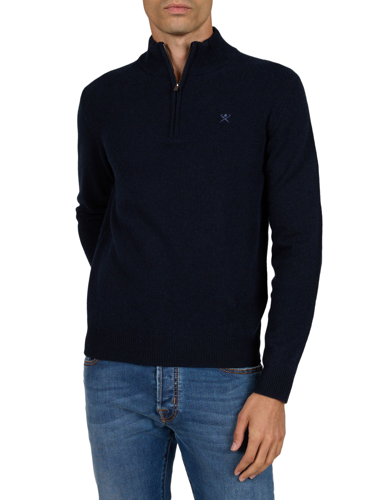 Straight-fit zip-up high-neck wool jumper HACKETT Blue