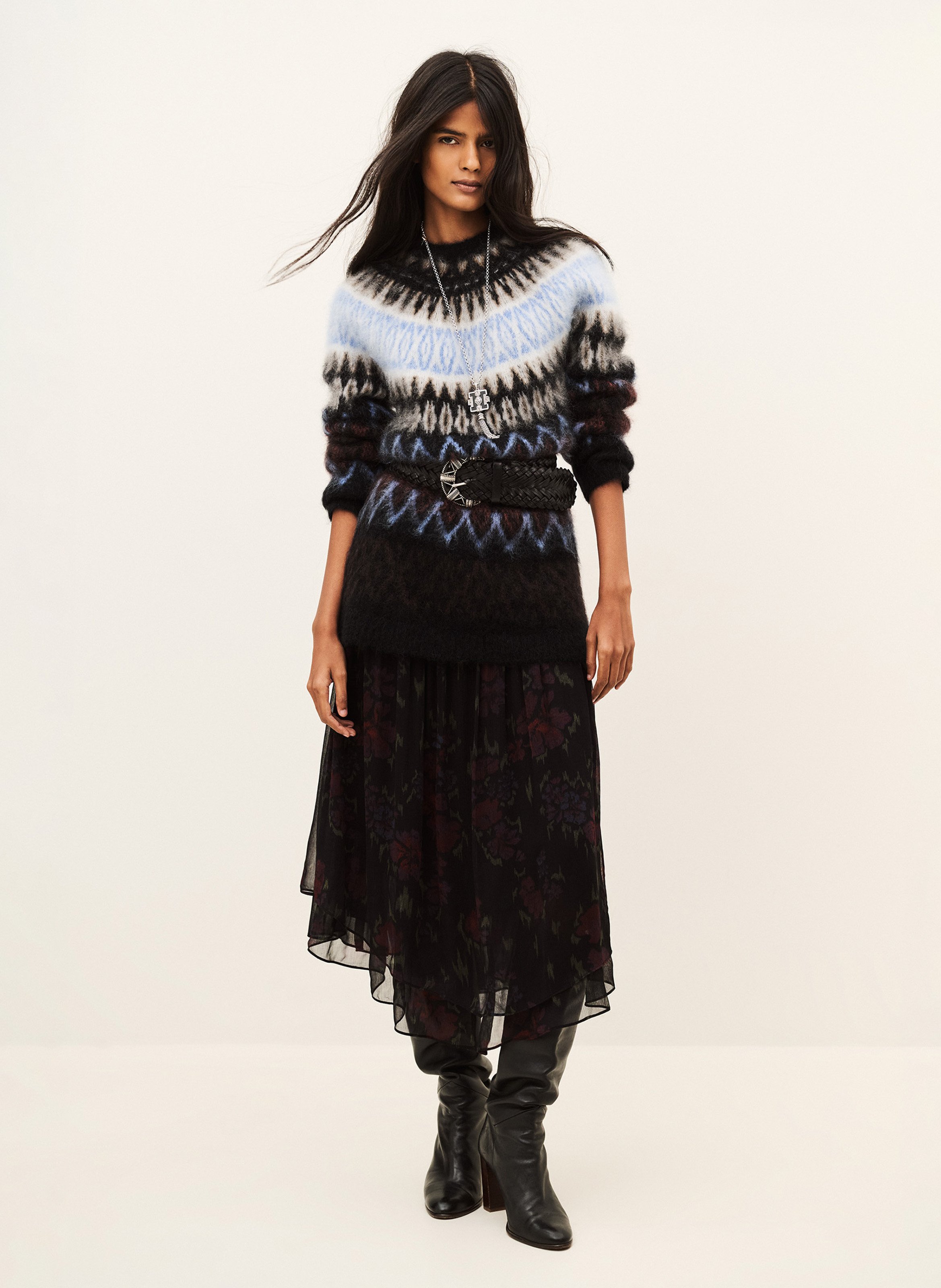 Pull droit col rond en laine mélangée folk BA&SH Multicolore