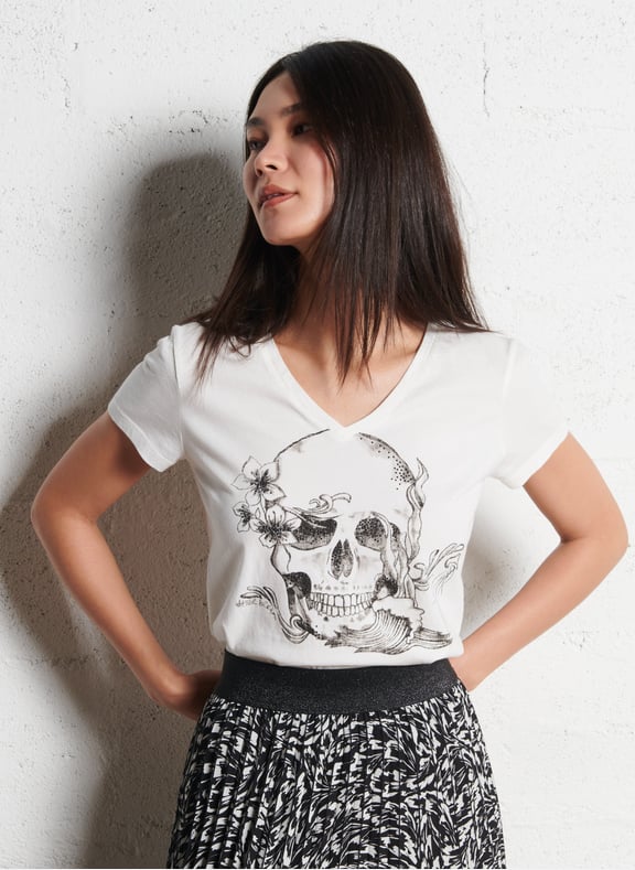 Tee-shirt droit en coton imprimé Blanc by IKKS IKKS Tee-shirt droit en coton imprimé Blanc
