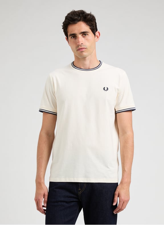 T-shirt à double liseré Blanc by FRED PERRY FRED PERRY T-shirt à double liseré Blanc