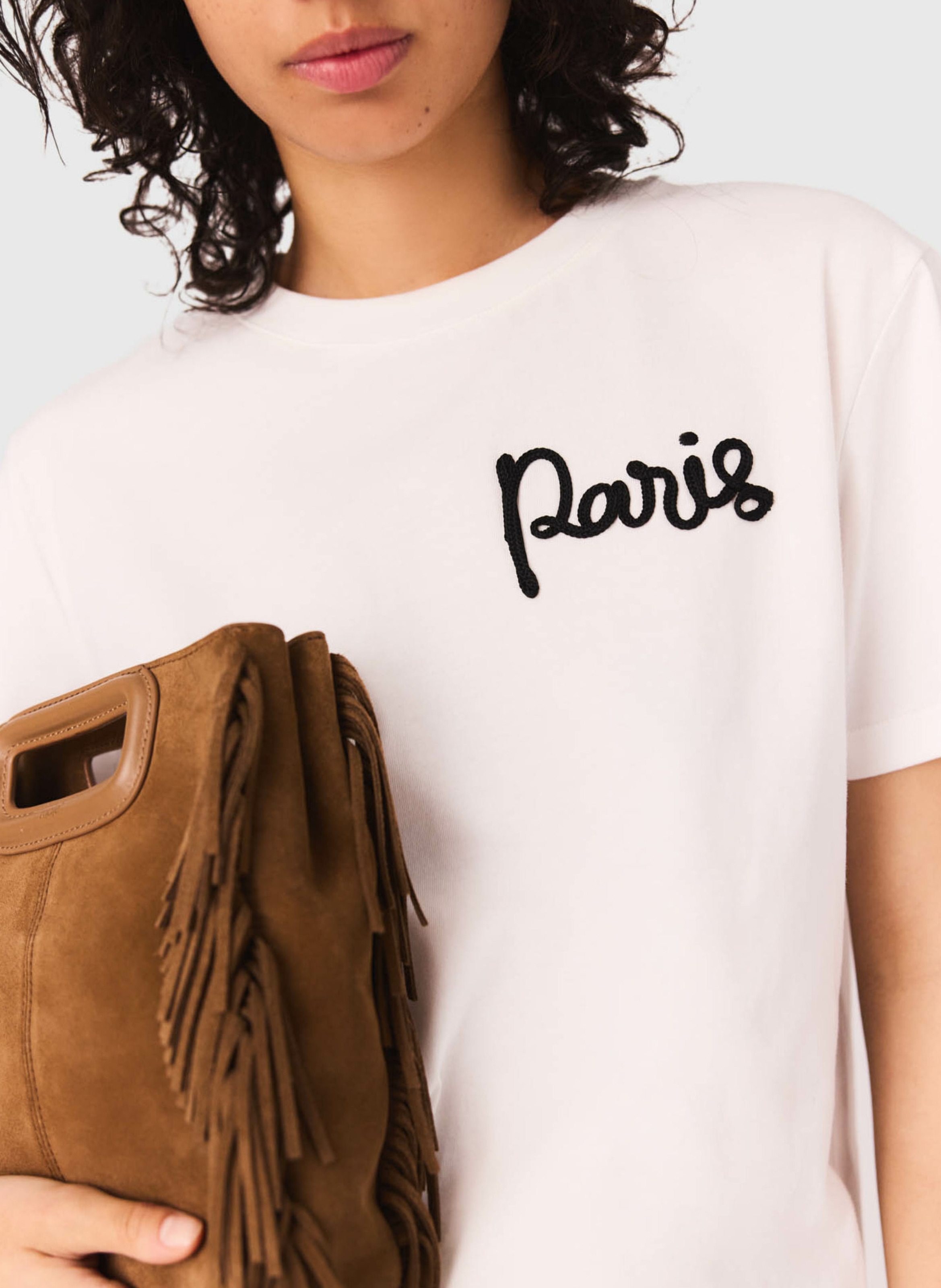 Tee-shirt col rond en coton MAJE Blanc