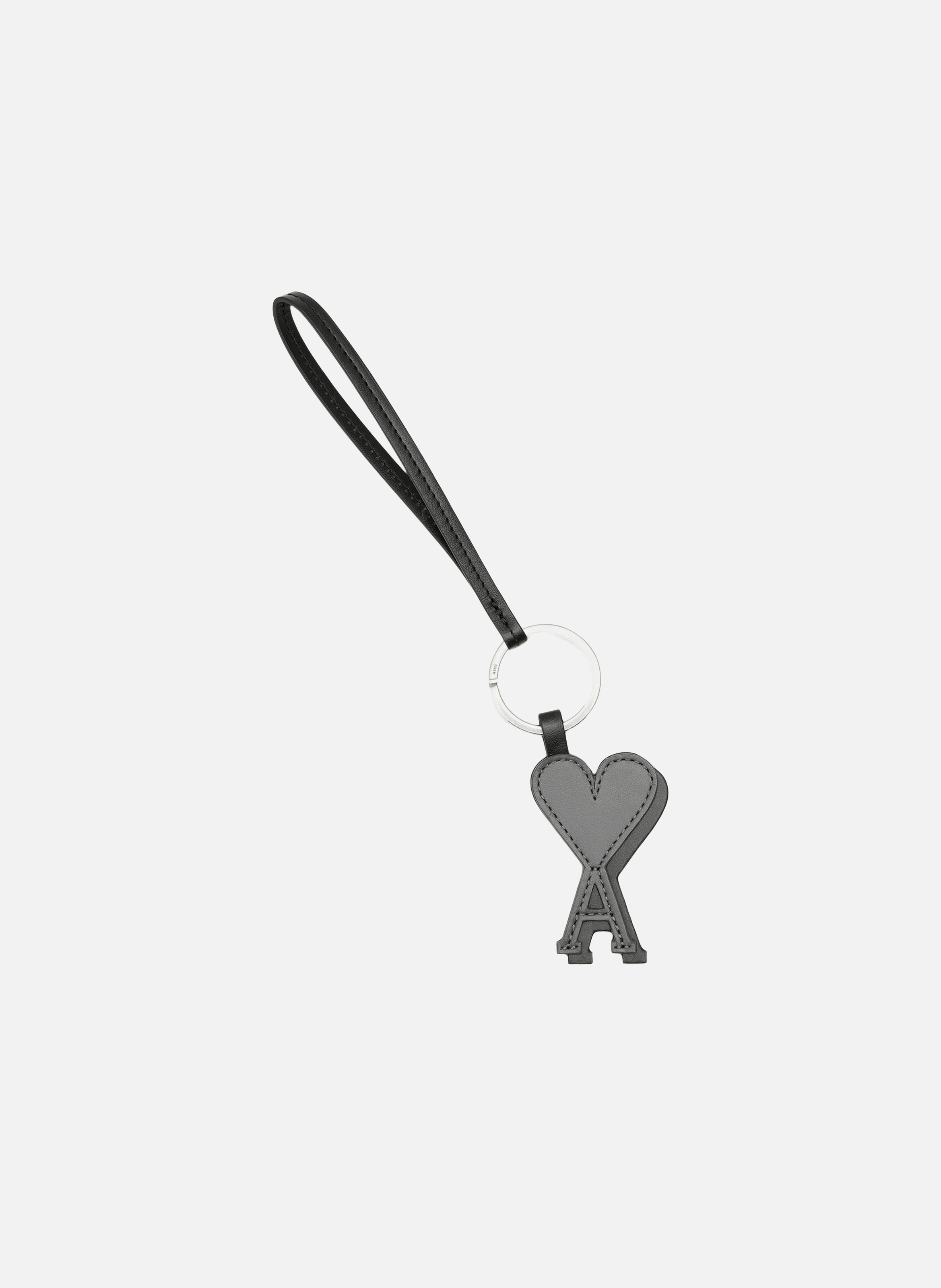 AMI PARIS Porte clés ami de coeur en cuir lisse unisexe Noir