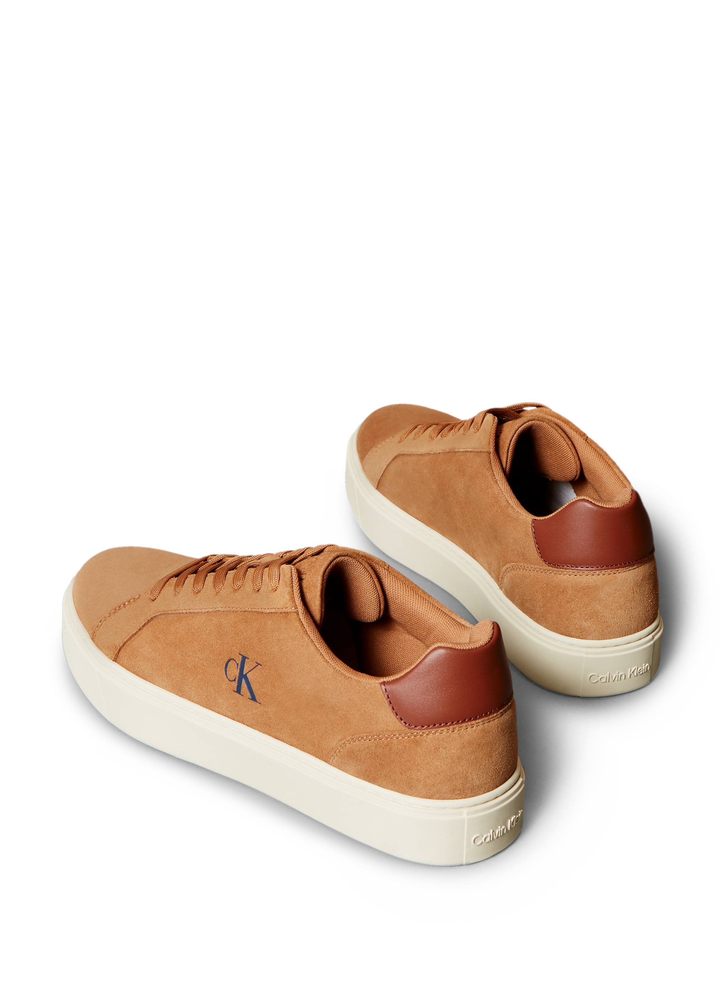 Leather and suede logo sneakers CALVIN KLEIN Brown