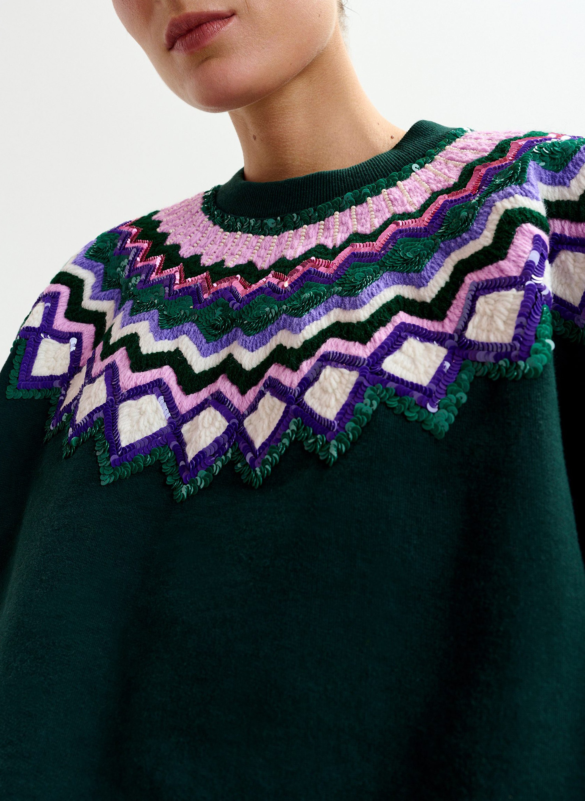 Pull col rond pailleté Issu ESSENTIEL ANTWERP Vert