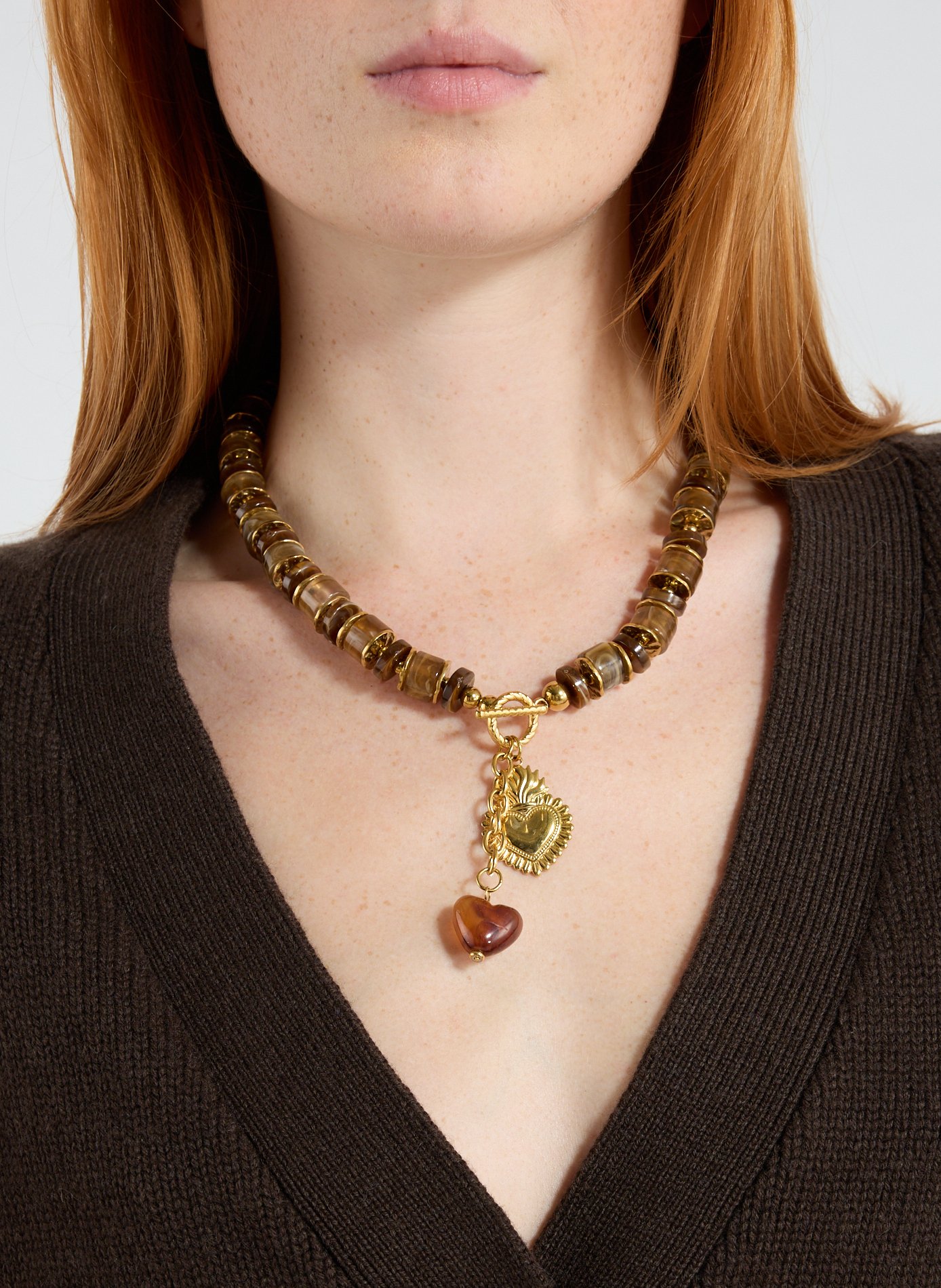 Collier à perles résine AU PRINTEMPS PARIS Marron