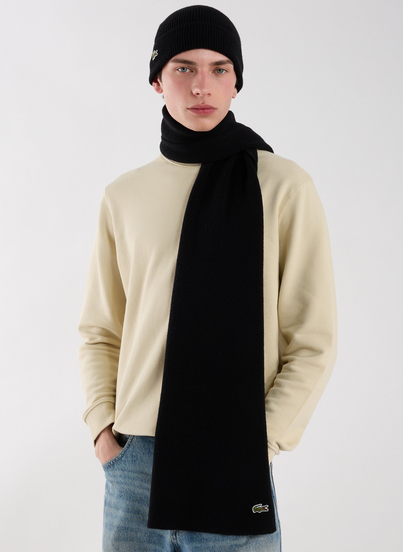 Wool scarf and beanie set LACOSTE Black
