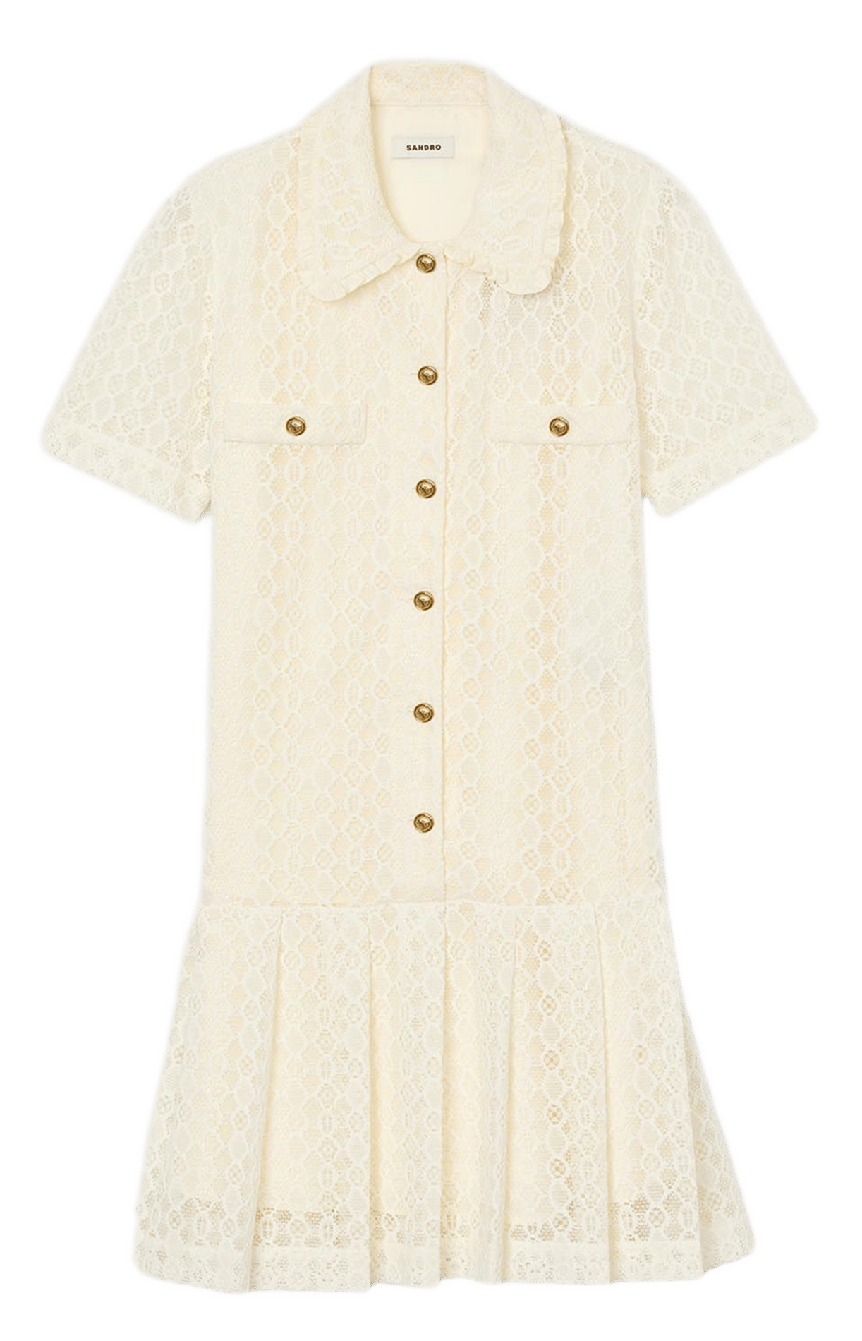 Robe courte col chemise en dentelle SANDRO Beige