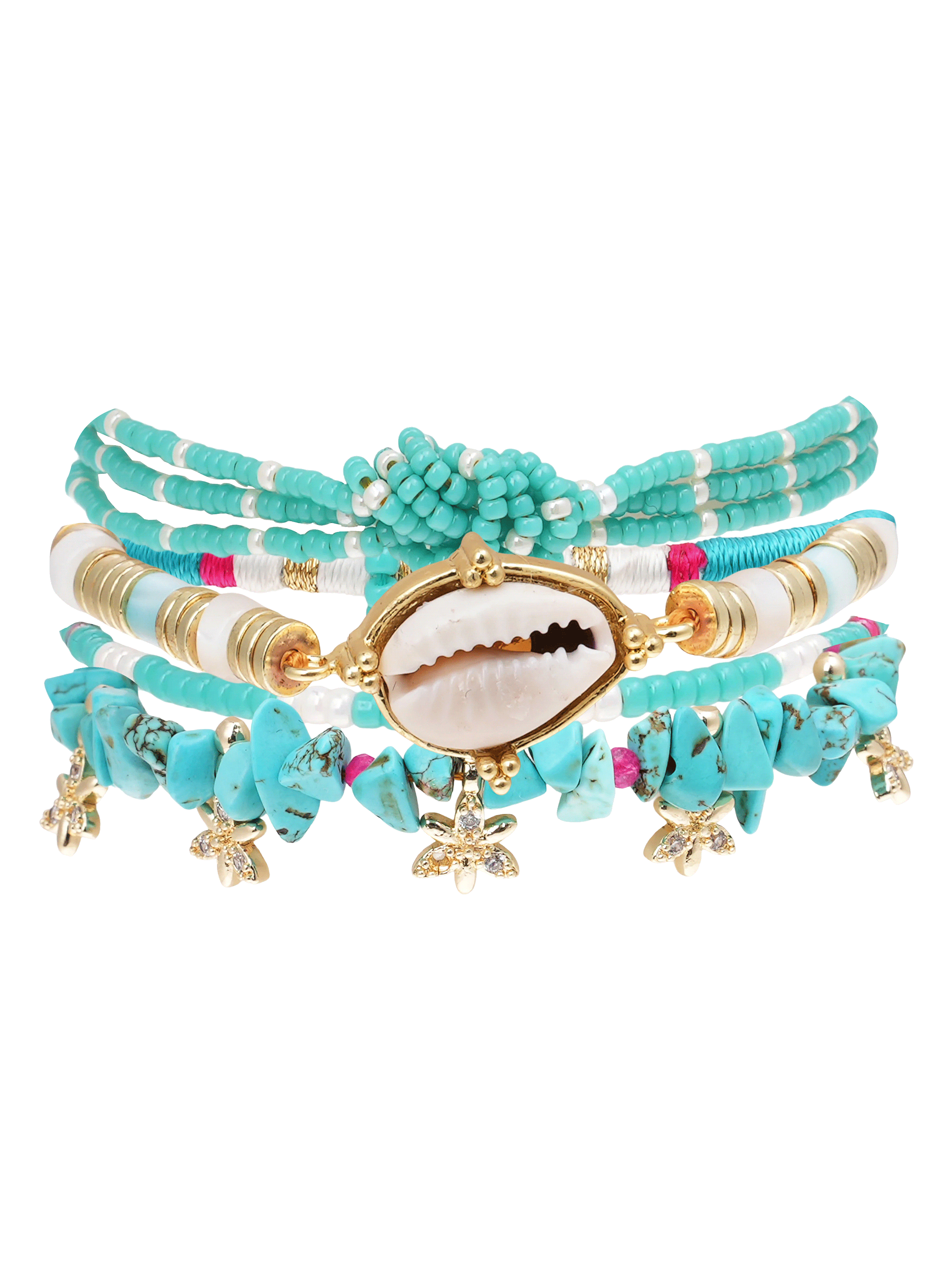 Bracelet manchette multiliens avec perles et pampilles fiores HIPANEMA Bleu