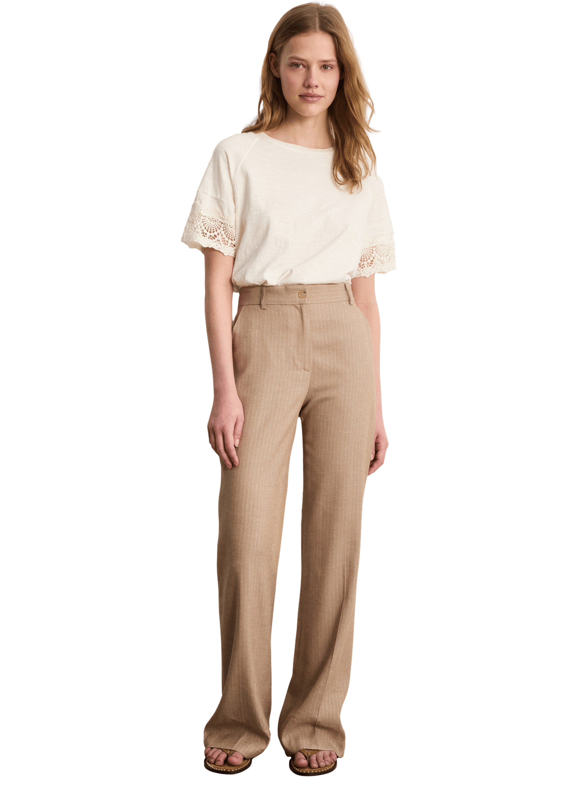 Pantalon de tailleur à fines rayures en lurex - BRIANA PABLO Beige