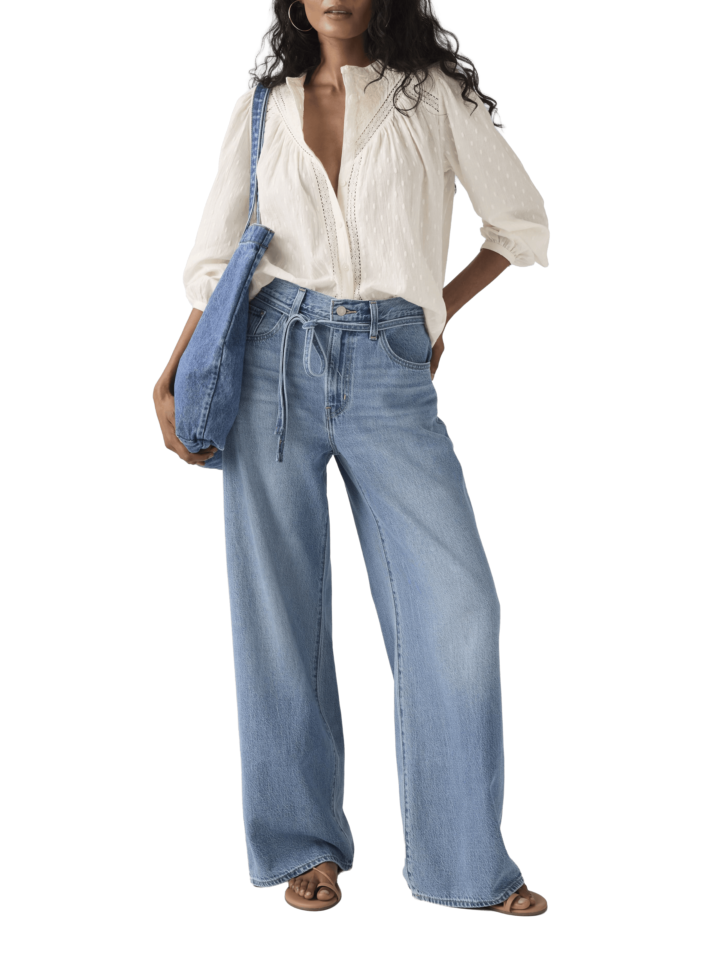 Jean large taille mi-haute en coton mélangé LEVI'S Bleu