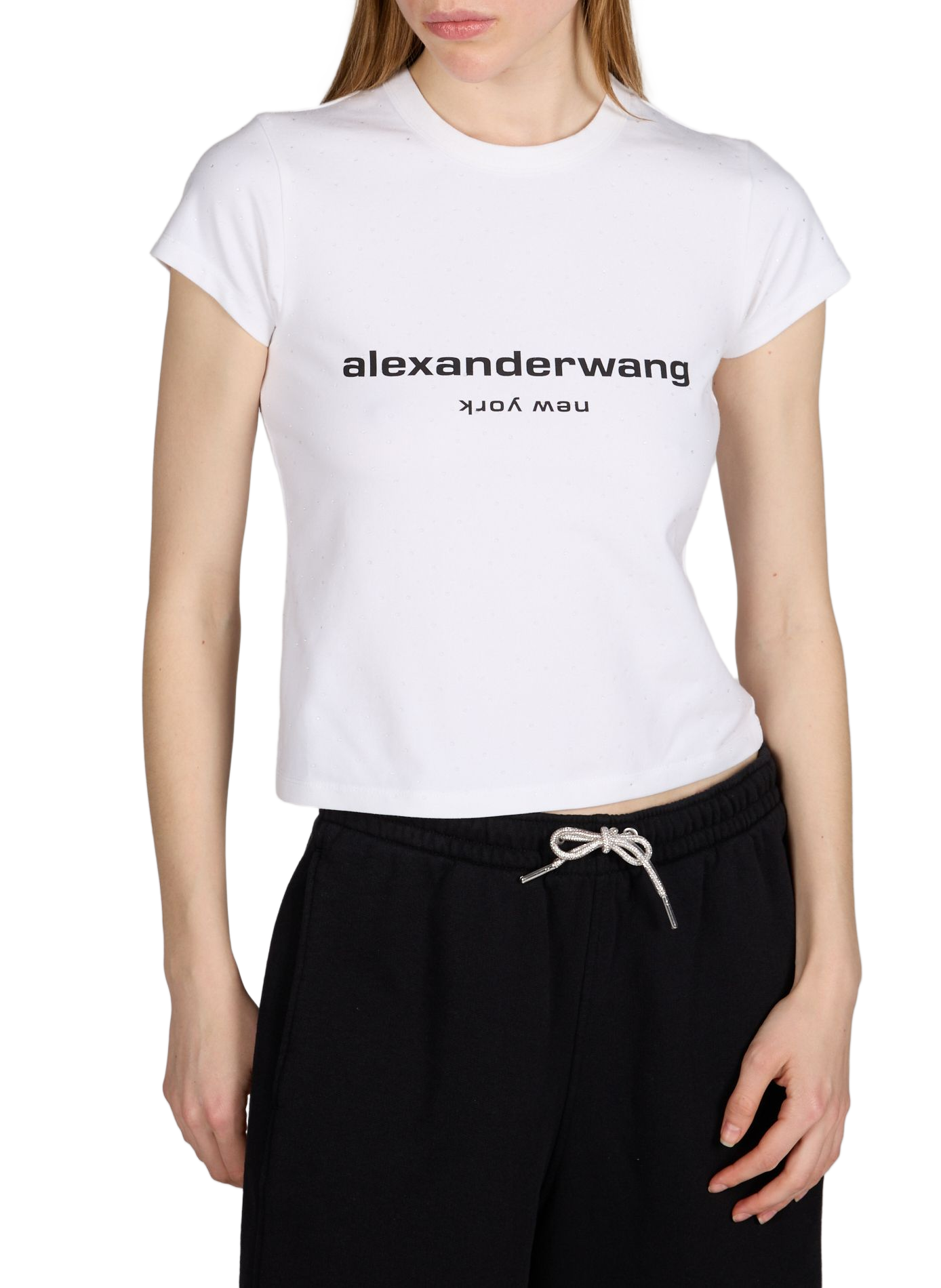 T-shirt with rhinestones in blended cotton ALEXANDER WANG White
