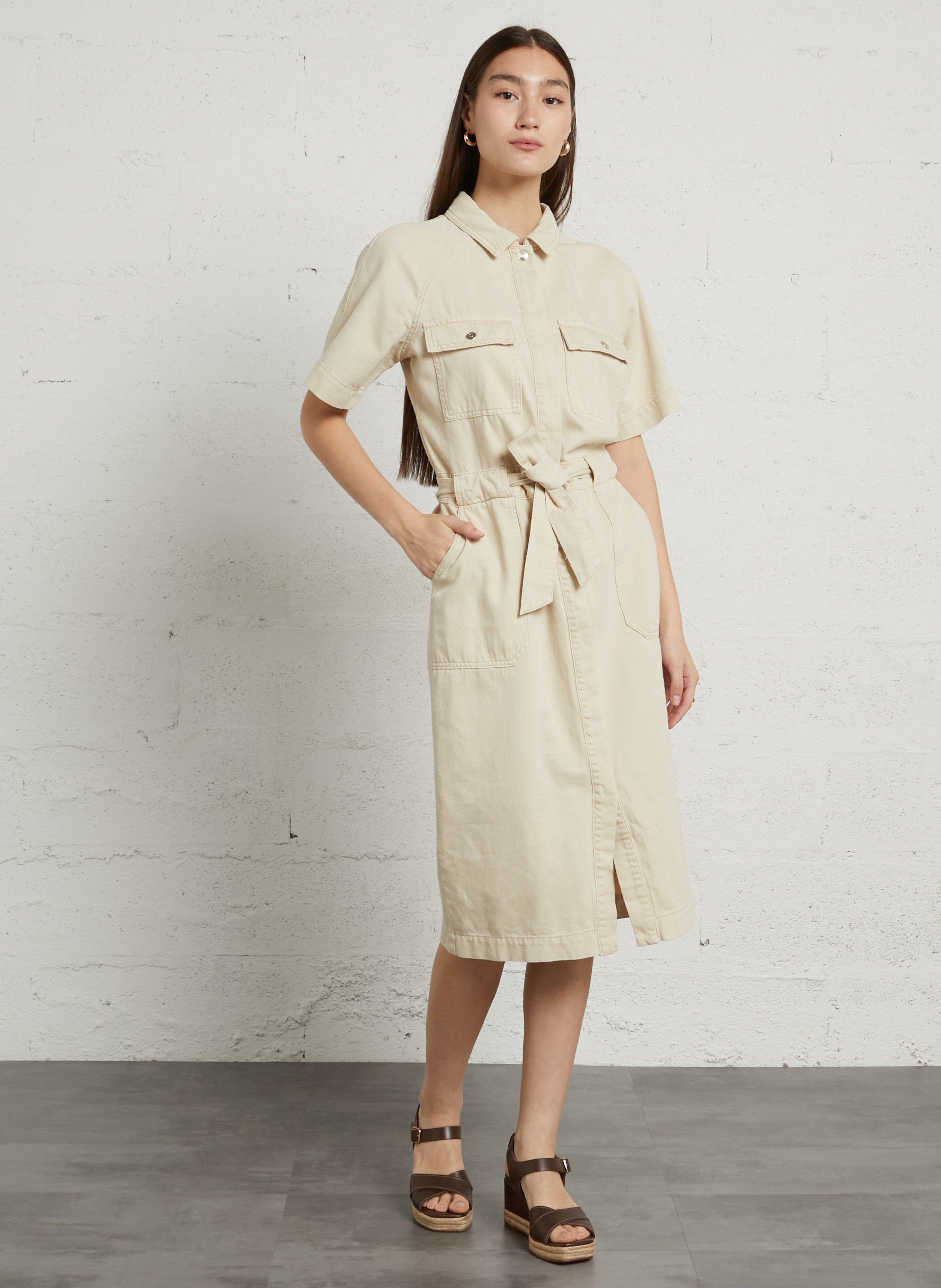 Robe midi en denim col classique betanie MAISON 123 Blanc