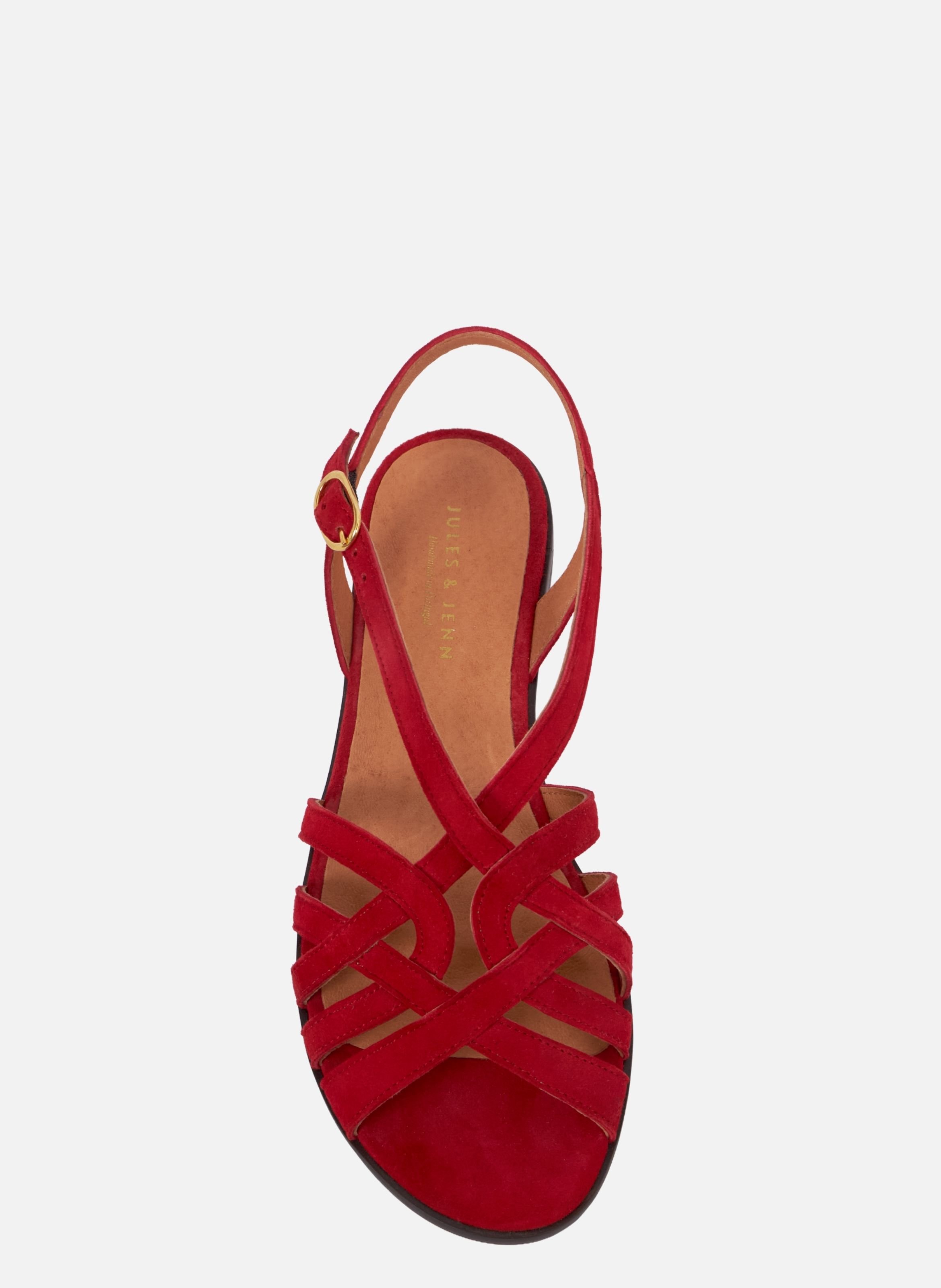 Sandales plates brides cuir daim JULES & JENN Rouge