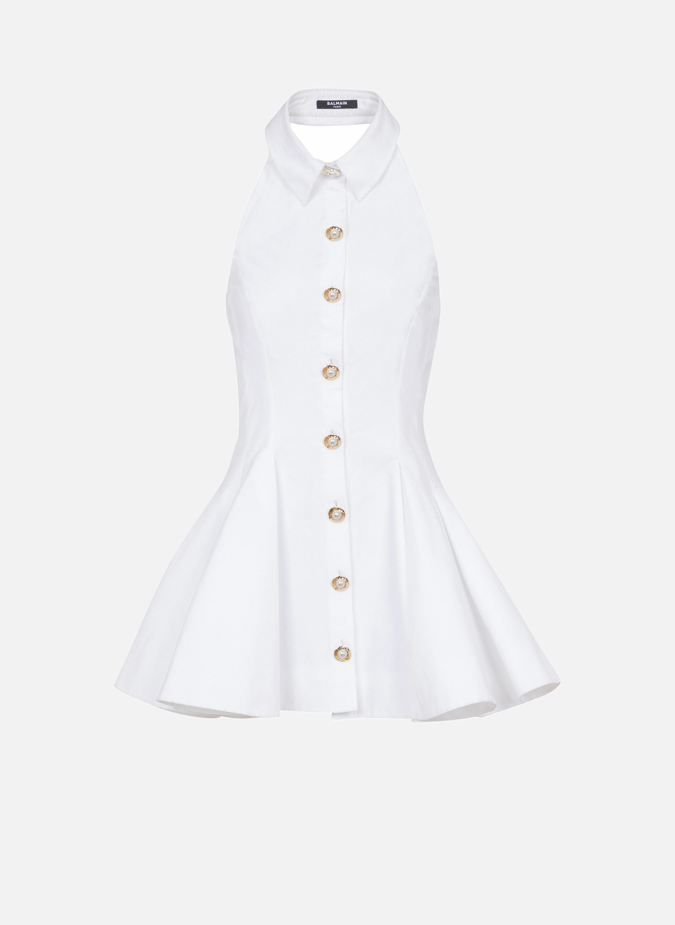 Robe évasée dos-nu en popeline BALMAIN Blanc