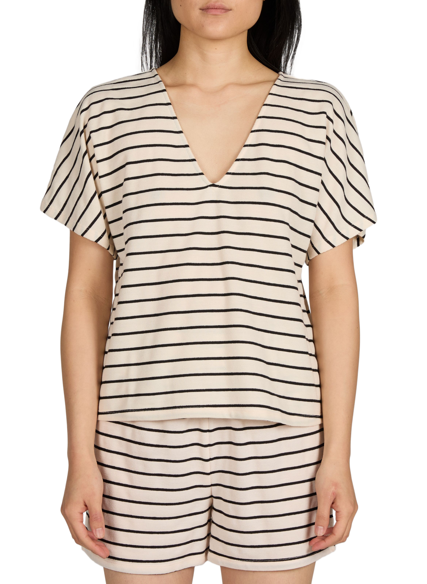 Striped V-neck top VILA Beige