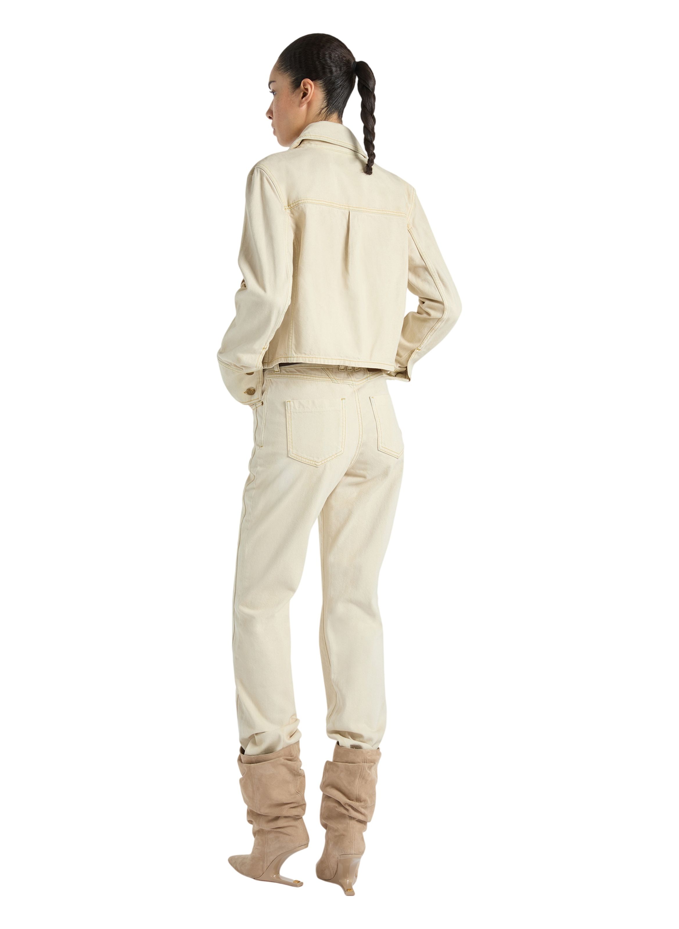 Jean taille haute en denim délavé BALMAIN Beige