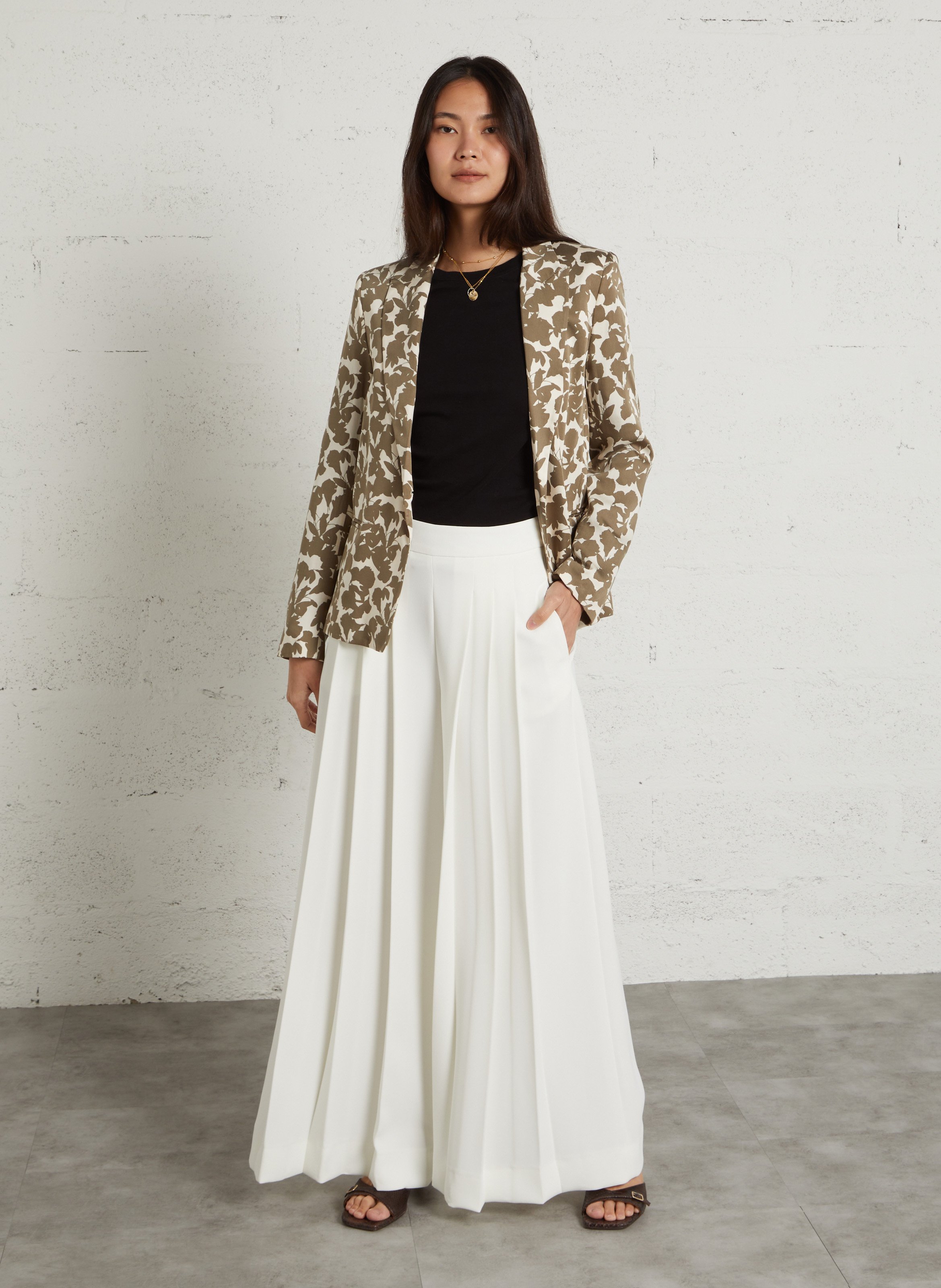 Veste droite col tailleur imprimée IKKS Kaki